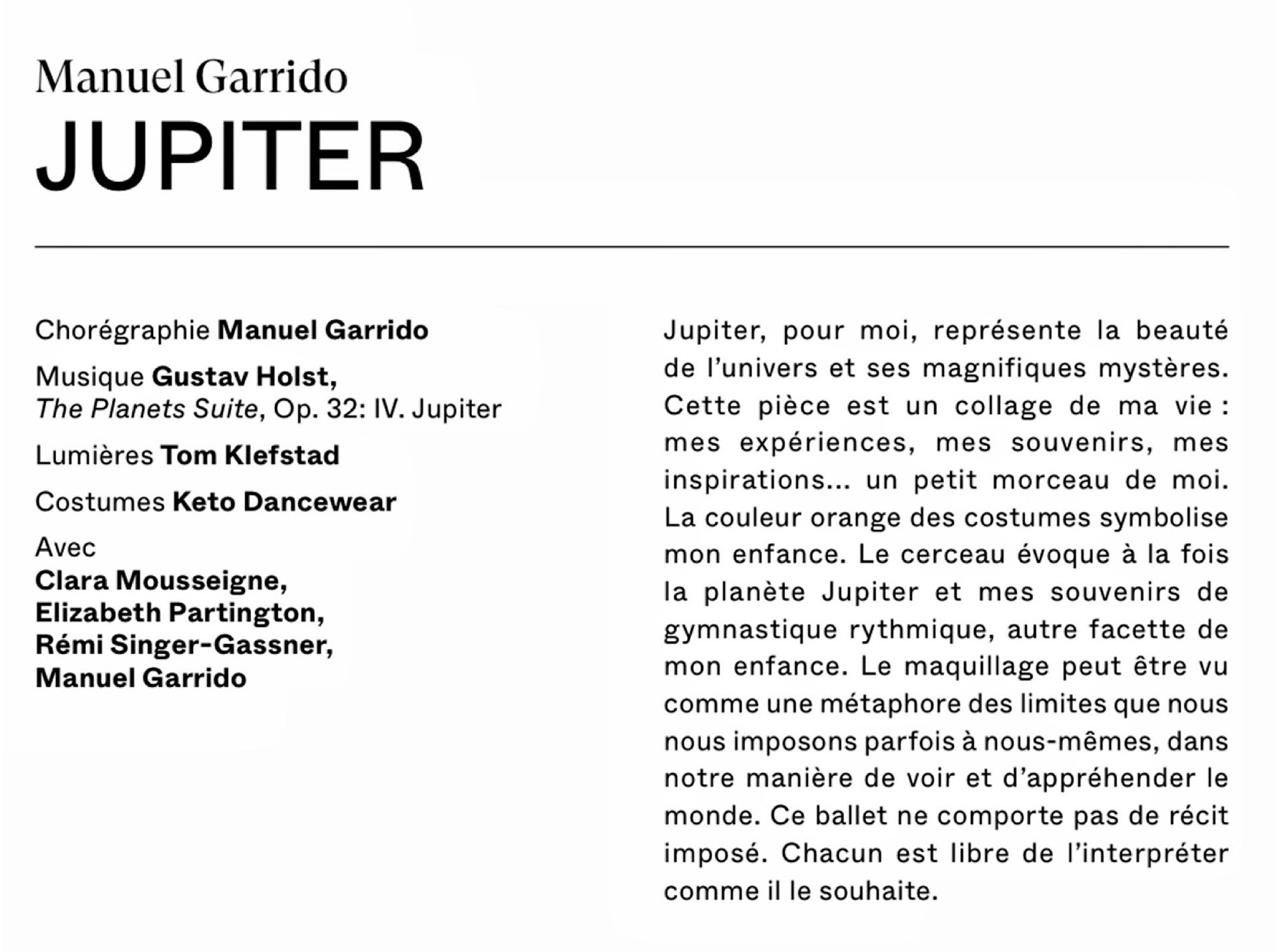 JUPITER | Dancer-Choreographers | Olivier Messiaen Amphitheatre, Opéra Bastille | May 9 & 10, 2025