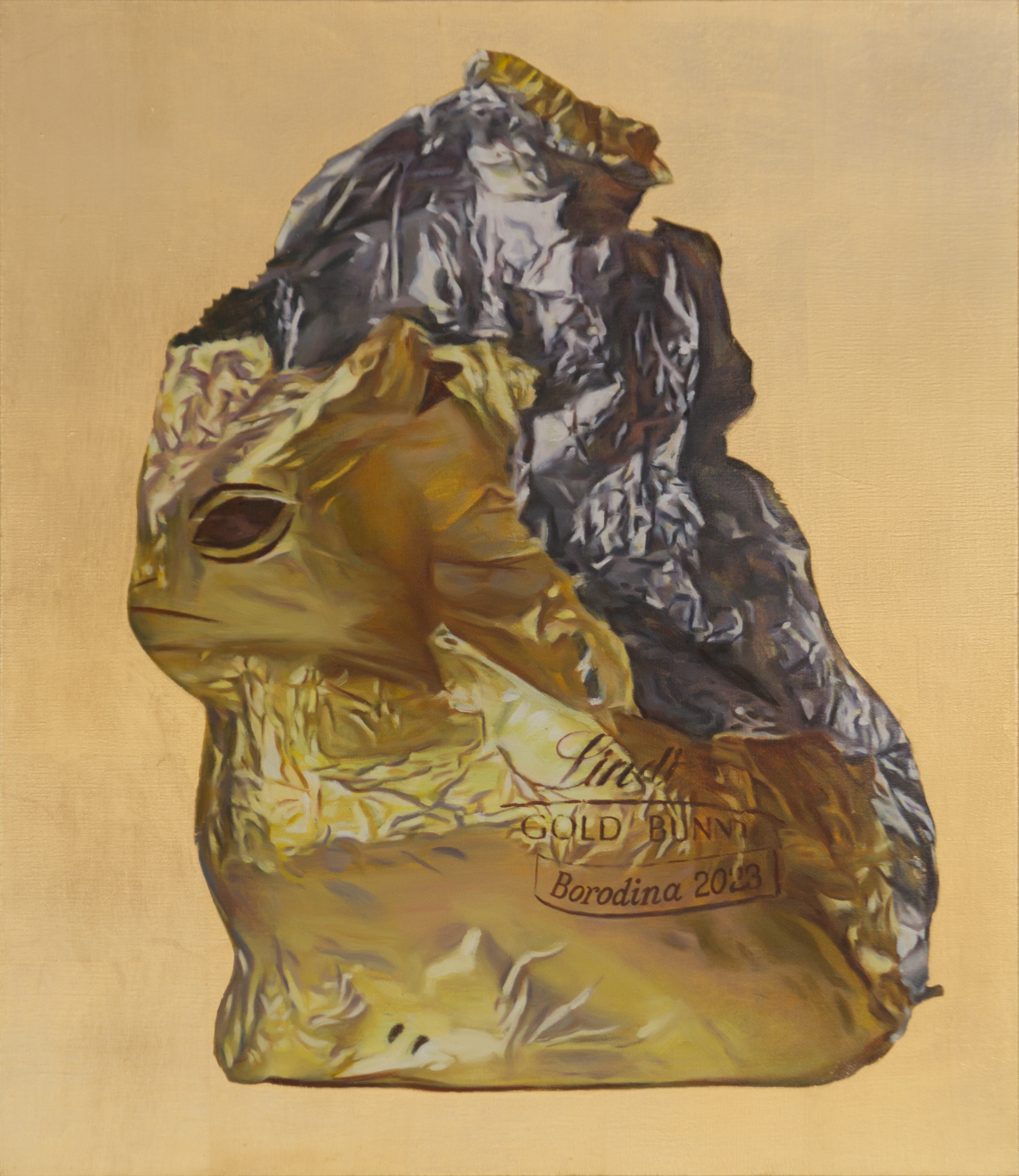EASTER IDOL IV, oil on linen and gold leaf, 30"x26", 2023