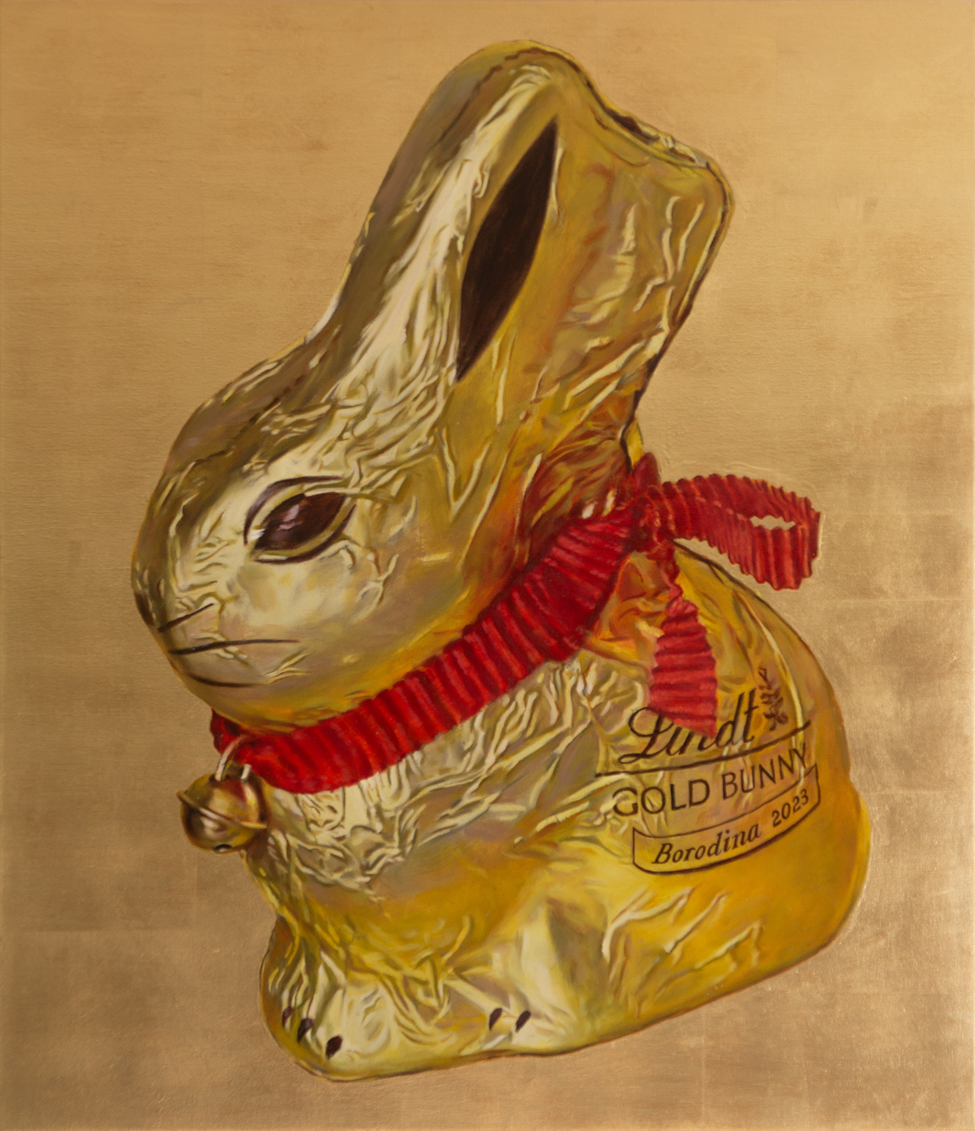 EASTER IDOL I, oil on linen and gold leaf, 30"x26", 2023