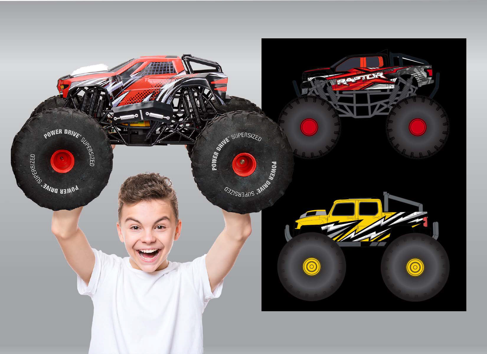 Remote control vehicle product decorations.