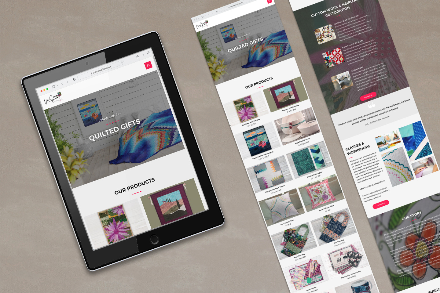 Responsive website development for LineSong Quilting.