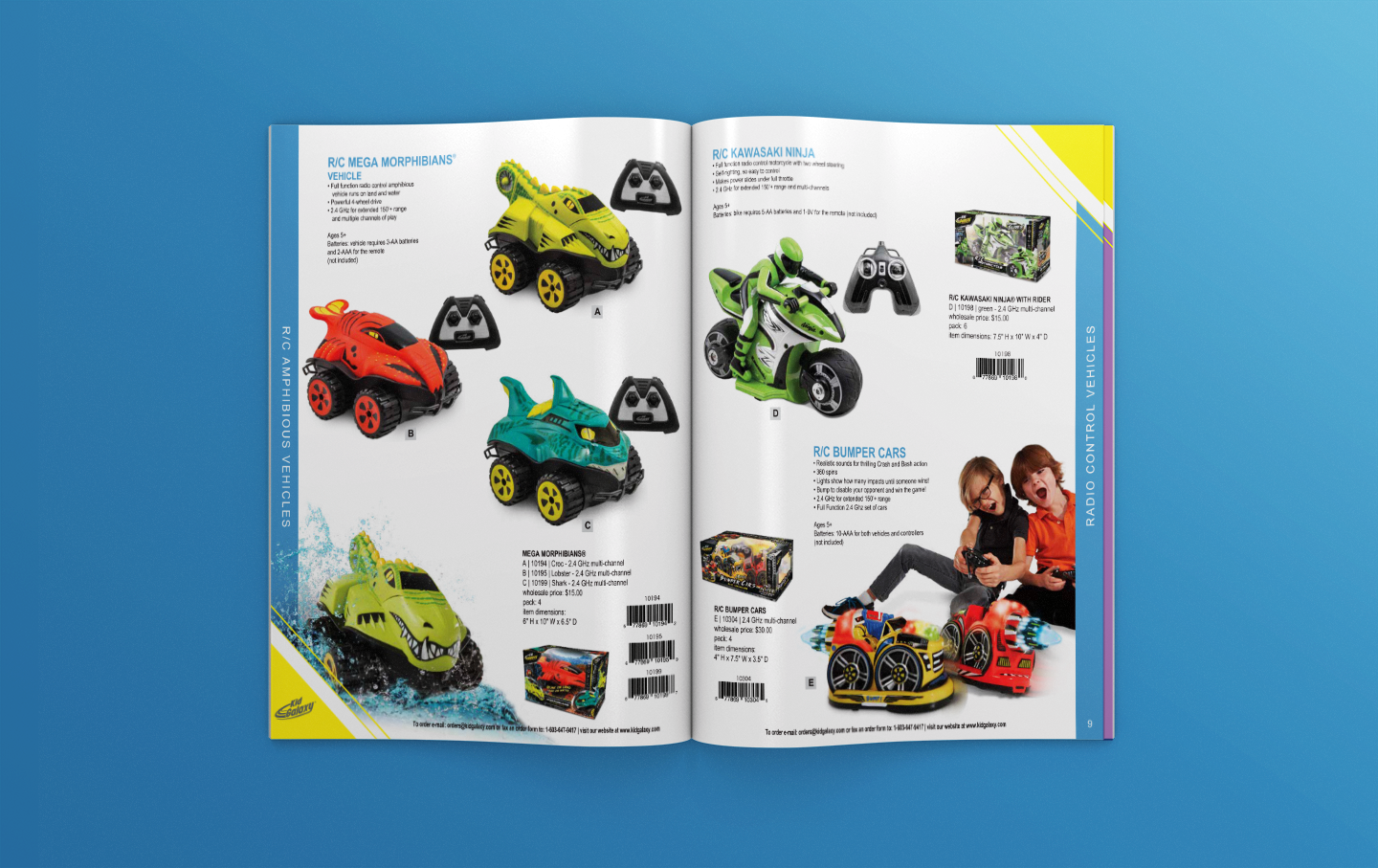 InDesign catalog design and template for Kid Galaxy toy catalog.