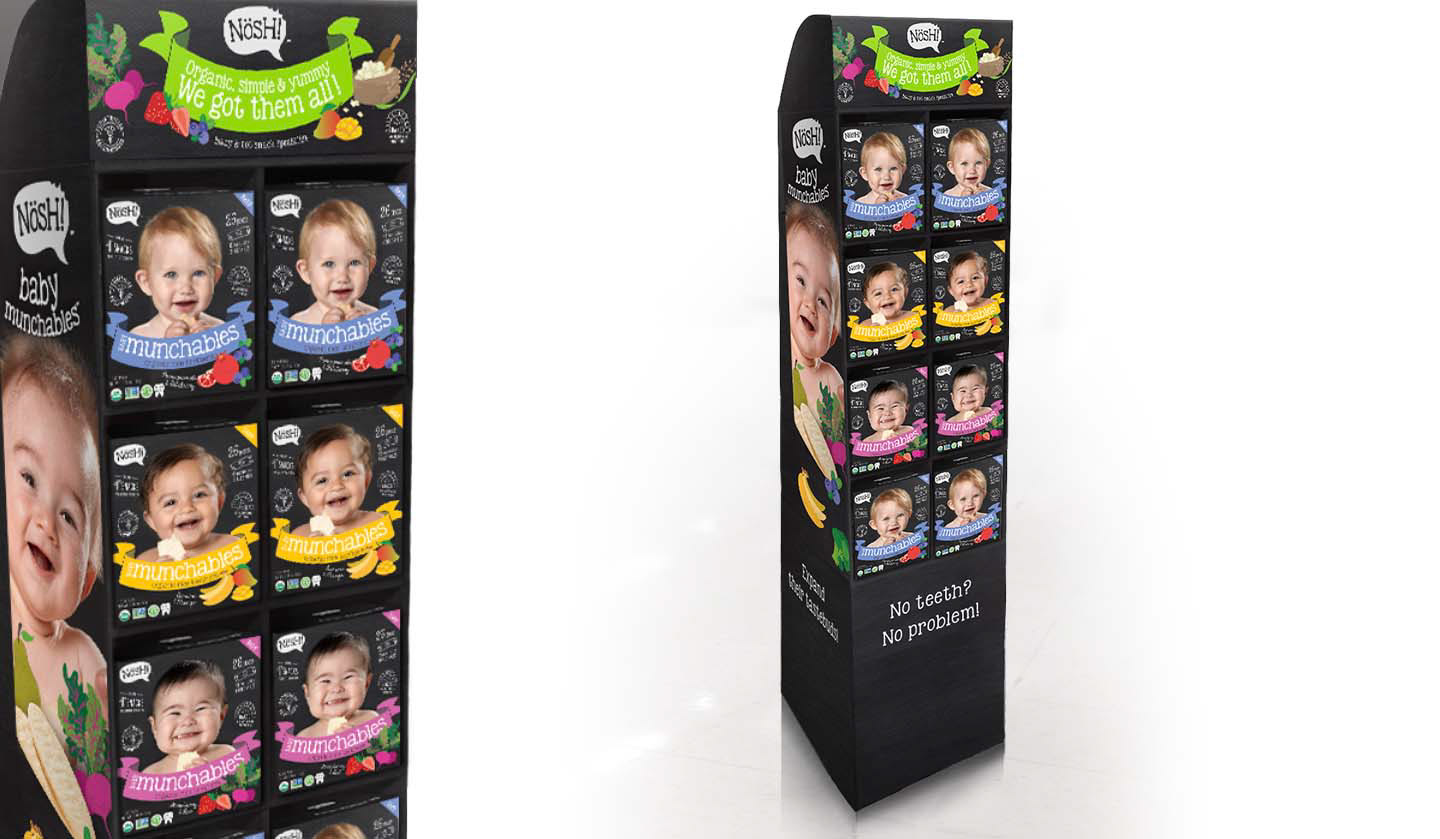 Freestanding retail food display design.