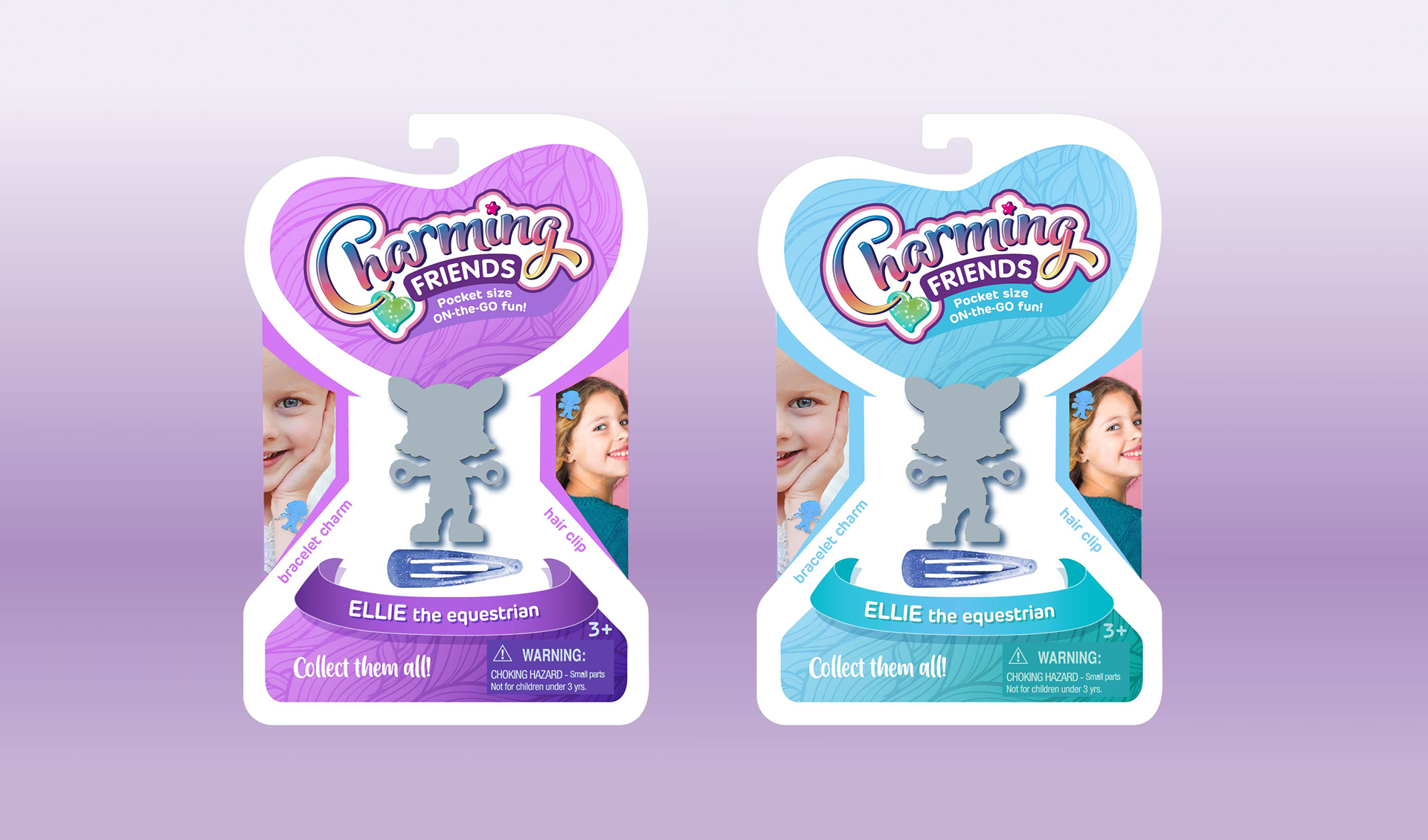 Brand design concept for Charming Friends blister cards.