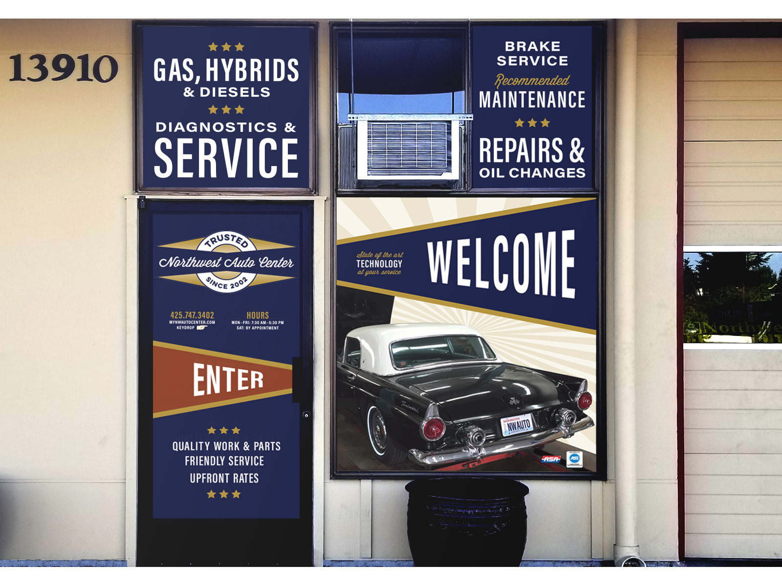 Northwest Auto window signage