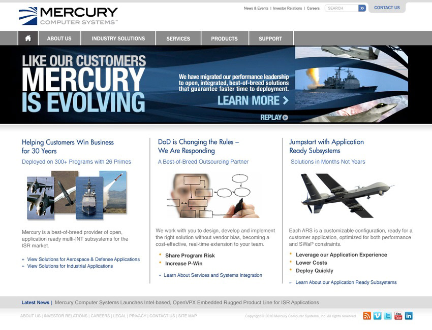First evolution of website UI design for leading provider of mission-critical technologies