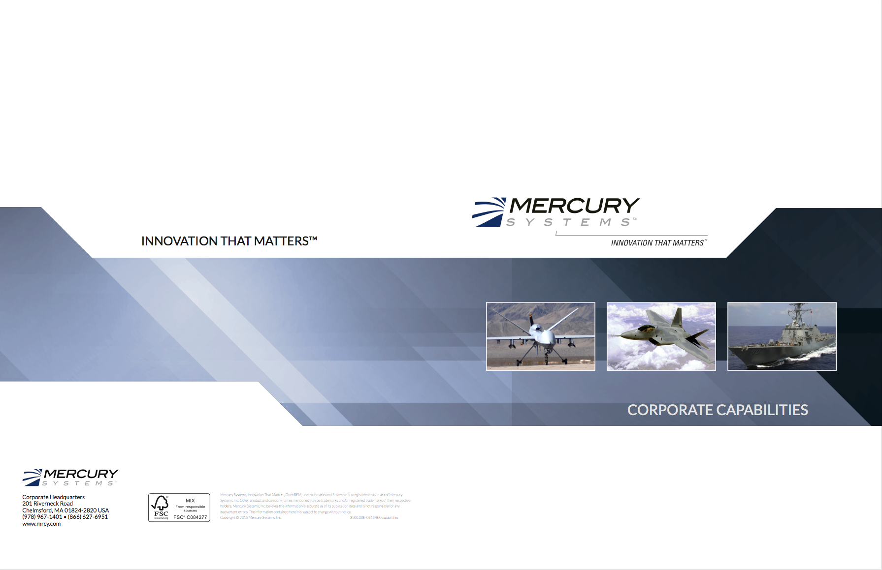 Front and back cover spread of corporate capabilities brochure. 