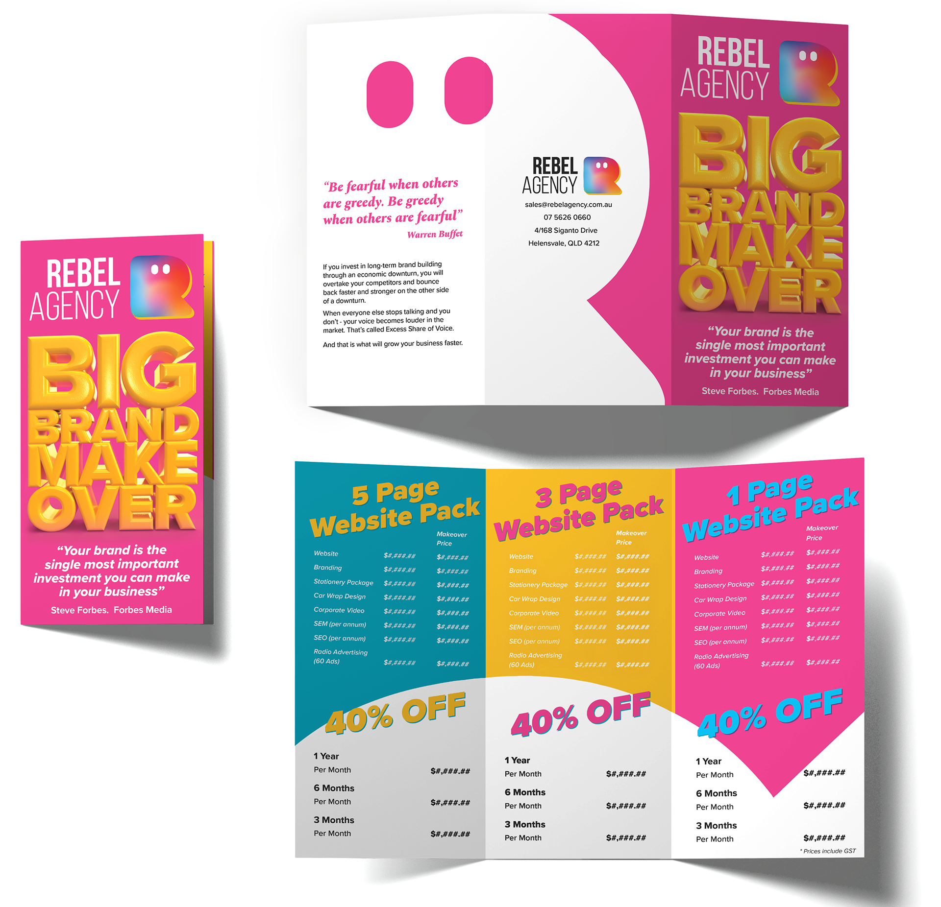 Services Price List, DL Flyer: Adobe Dimension & Indesign (prices redacted)