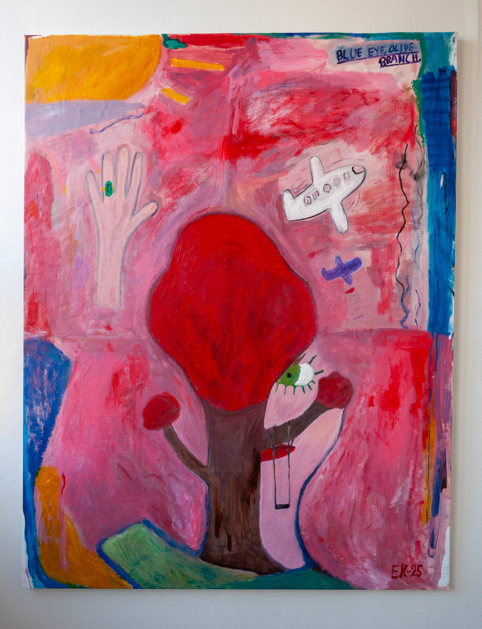 Portrait of Woman Behind Tree (2025), oil and acrylics on linen, 289x140cm