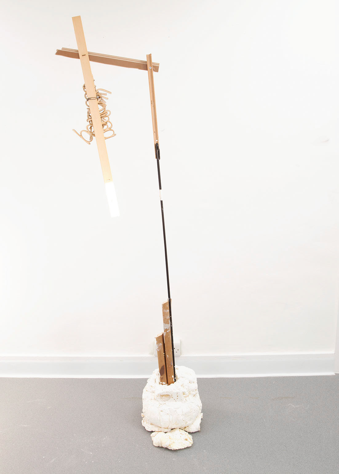 Unwriting (2016), expanding foam, wood, metal, tape