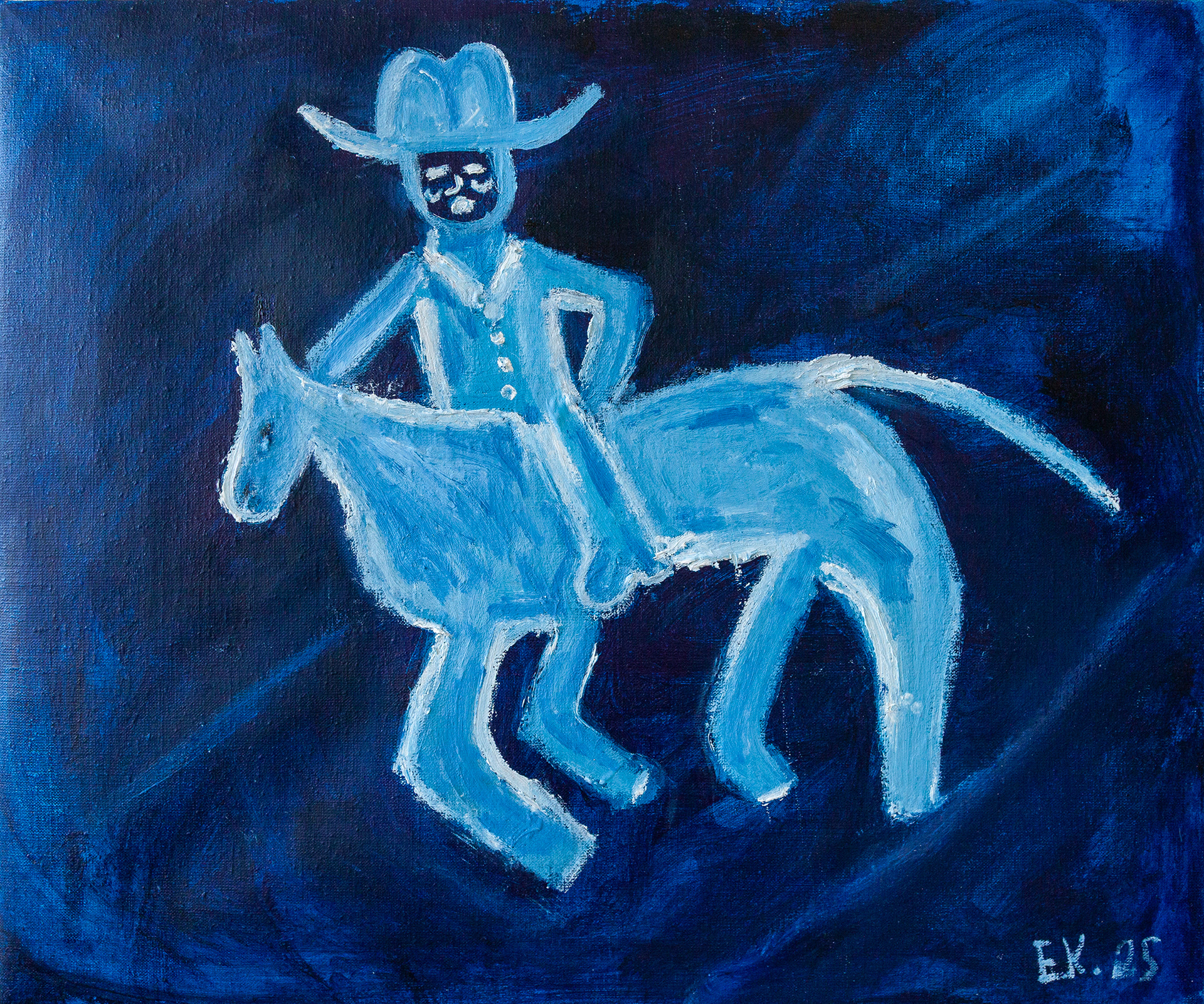 Blue Cowboy (2024) oil on canvas, 56x34cm