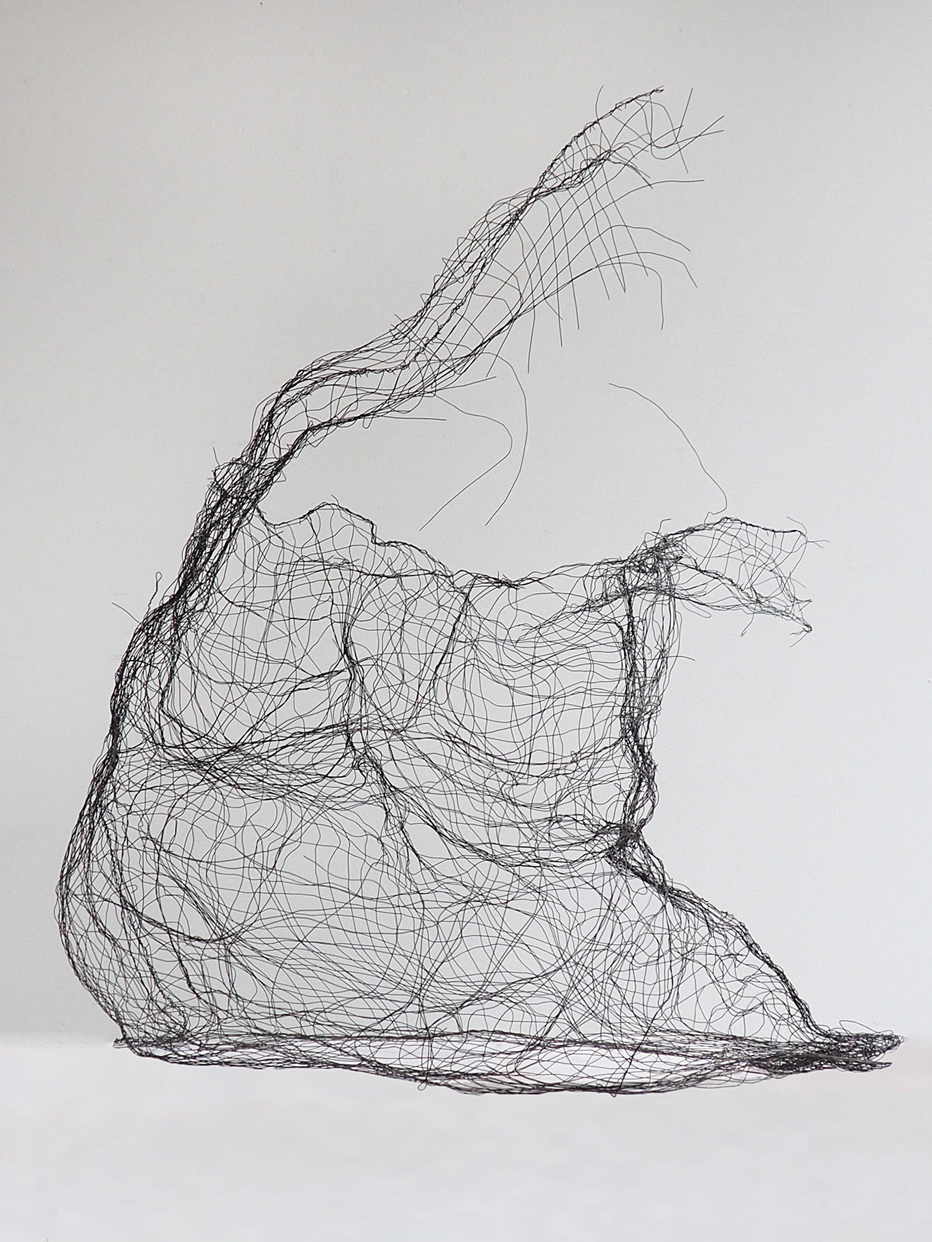 IV - from ecce homo series, black wire, rabitz mesh; 100 x 85 x 88 cm; 2021