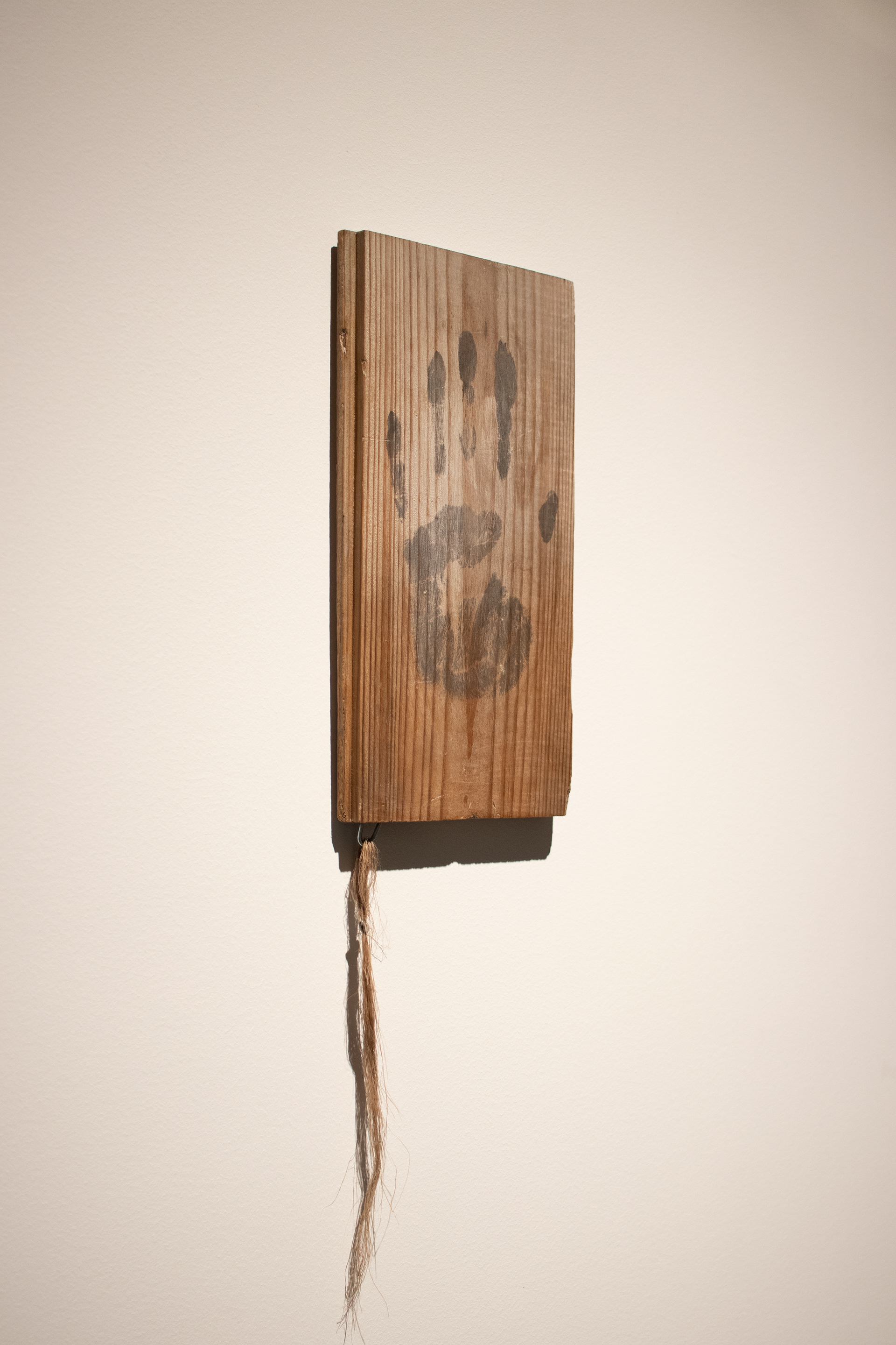 Enough? - pinewood, watercolor, flax, metal 50x13,5x2cm, 2024