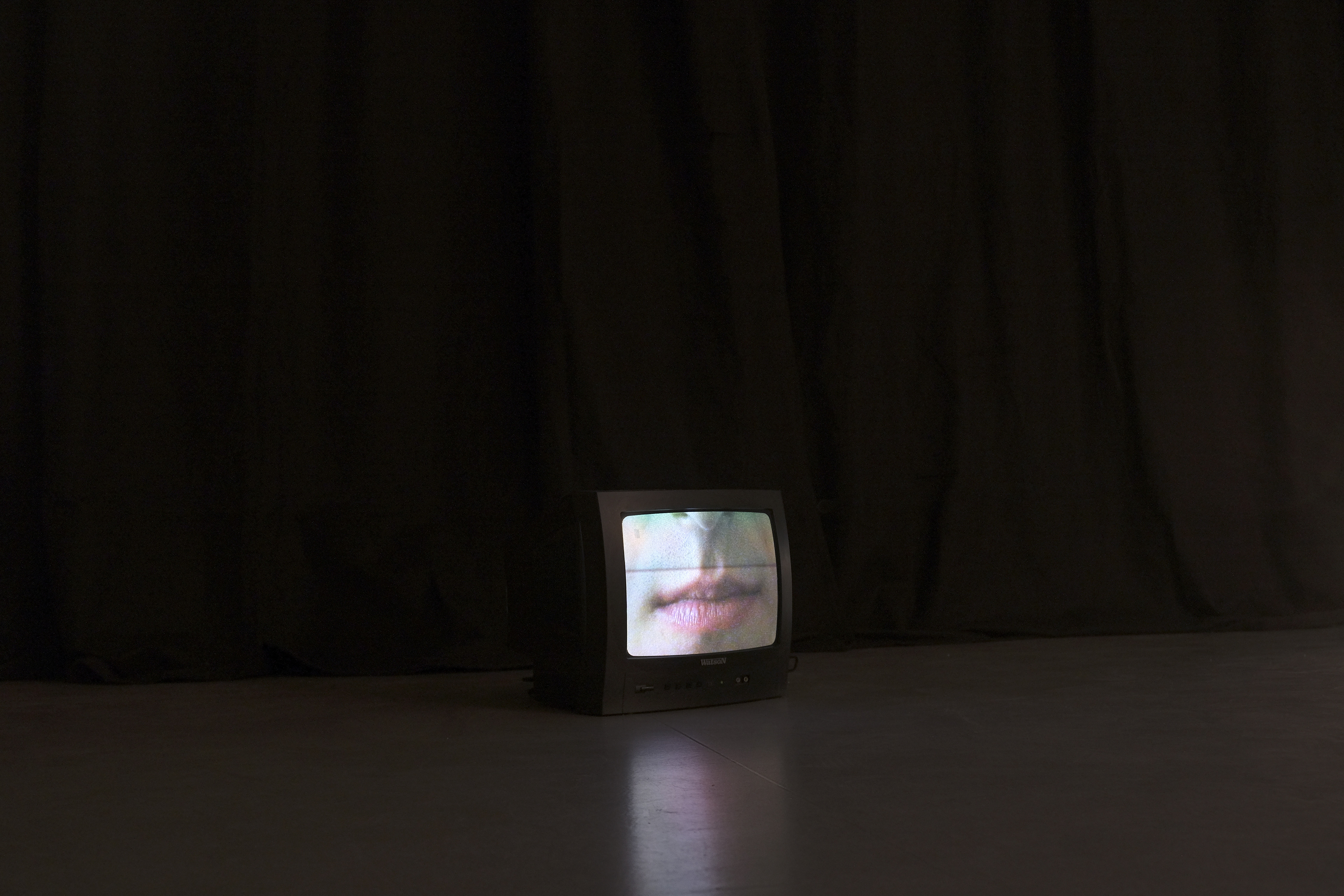 work by Bartłomiej Puch, wideo, mouth is telling word "jestem" ("I am" in polish) in different ways - asking, yelling, loud, quiet etc.