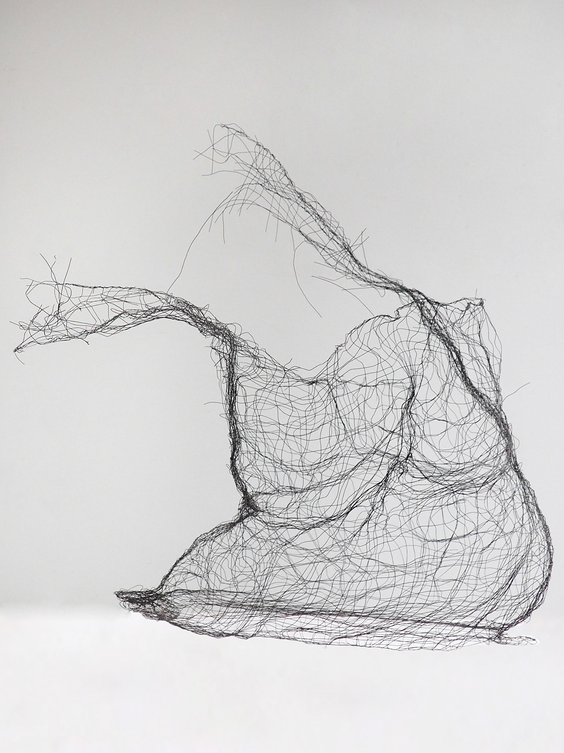 IV - from ecce homo series, black wire, rabitz mesh; 100 x 85 x 88 cm; 2021