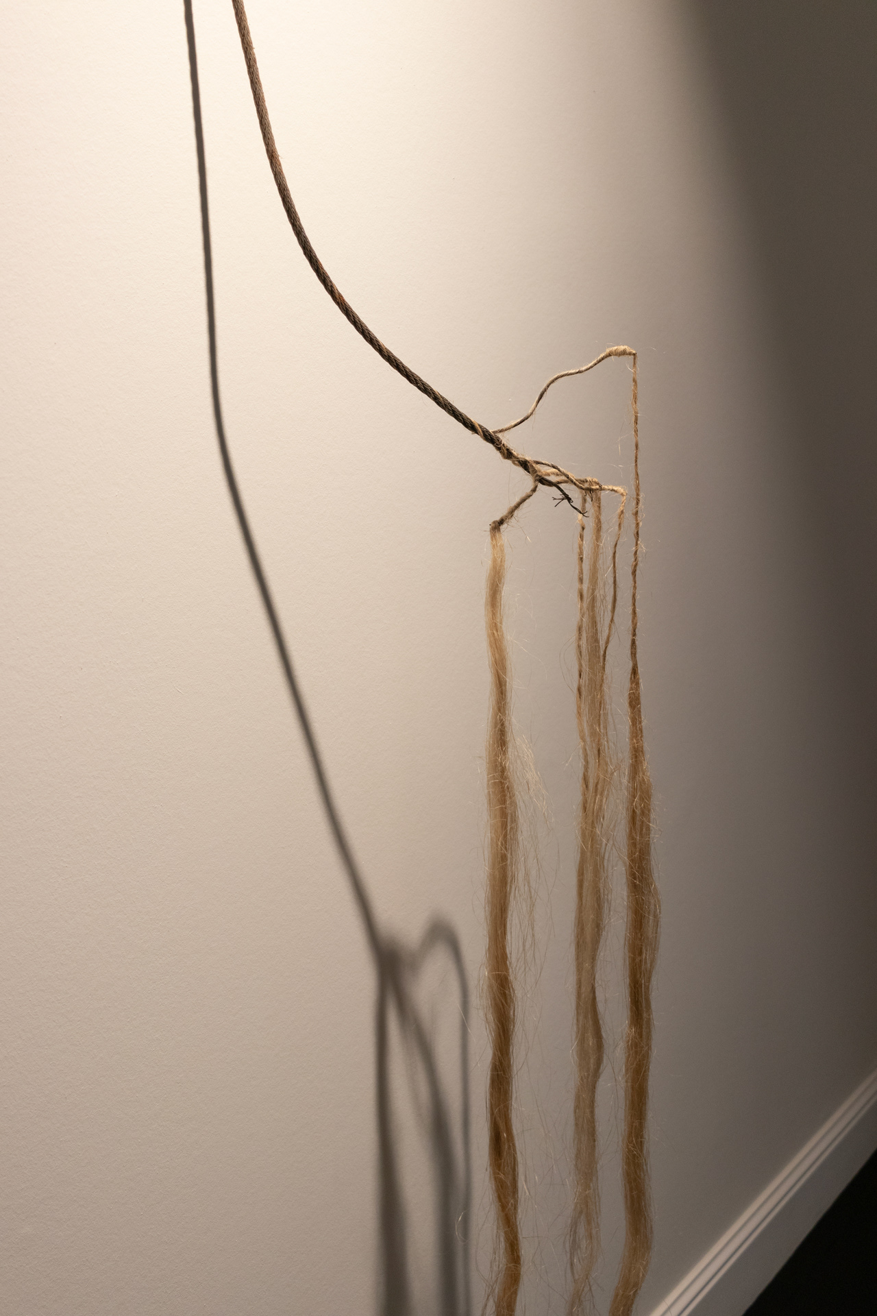 Continue - metal rope, flax 178x25x27cm, 2024