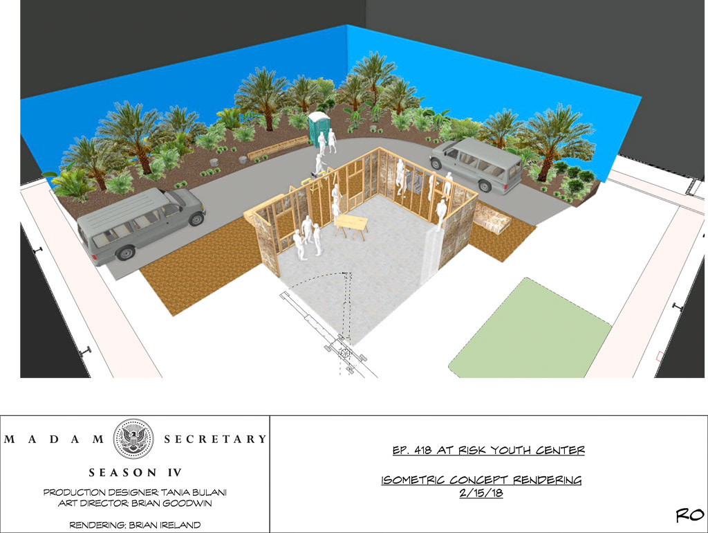 Madam Secretary Episode 418 / CBS / At Risk Youth Center / Production Design: Tania Bijlani / Art Direction: Brian Goodwin / Concept Rendering