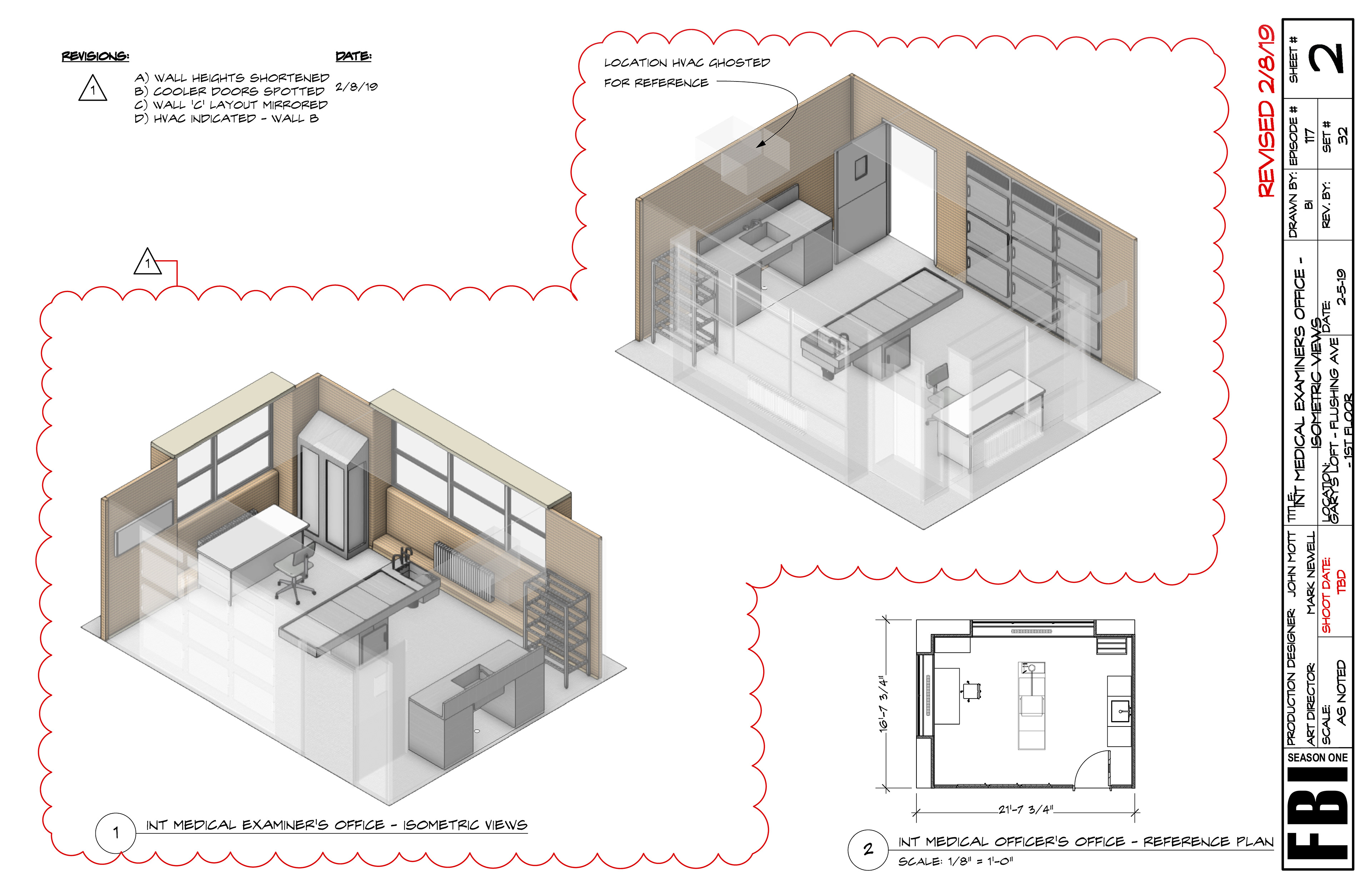 "FBI" Episode 117 / CBS / Int. Medical Examiner's Office / Production Designer: John Mott / Art Director: Mark Newell / Vectorworks