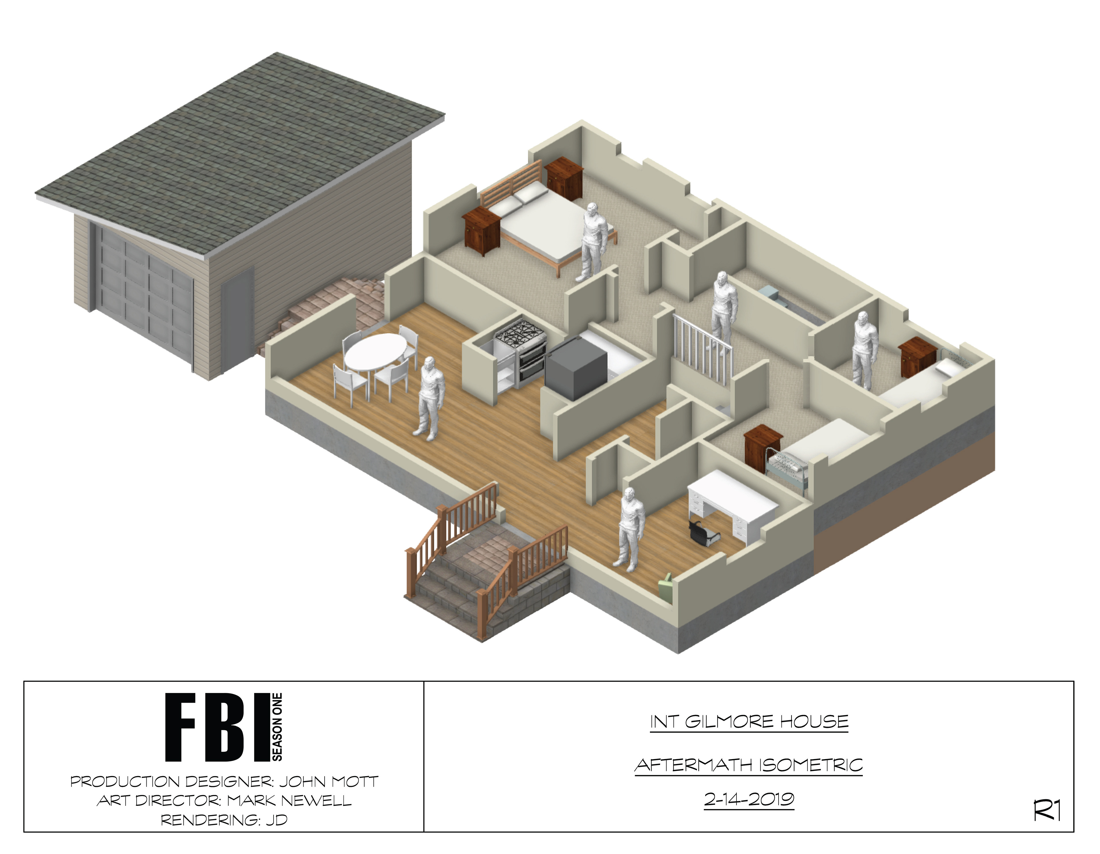 'FBI' Episode 118 (Gilmore House Aftermath) / CBS / Production Design: John Mott / Art Direction: Mark Newell & Arthur Jongewaard / Vectorworks