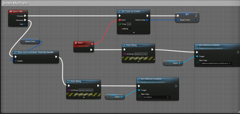 This blueprint creates a UFO beam when spacebar is held down to suck up Cows and stops when space bar is released