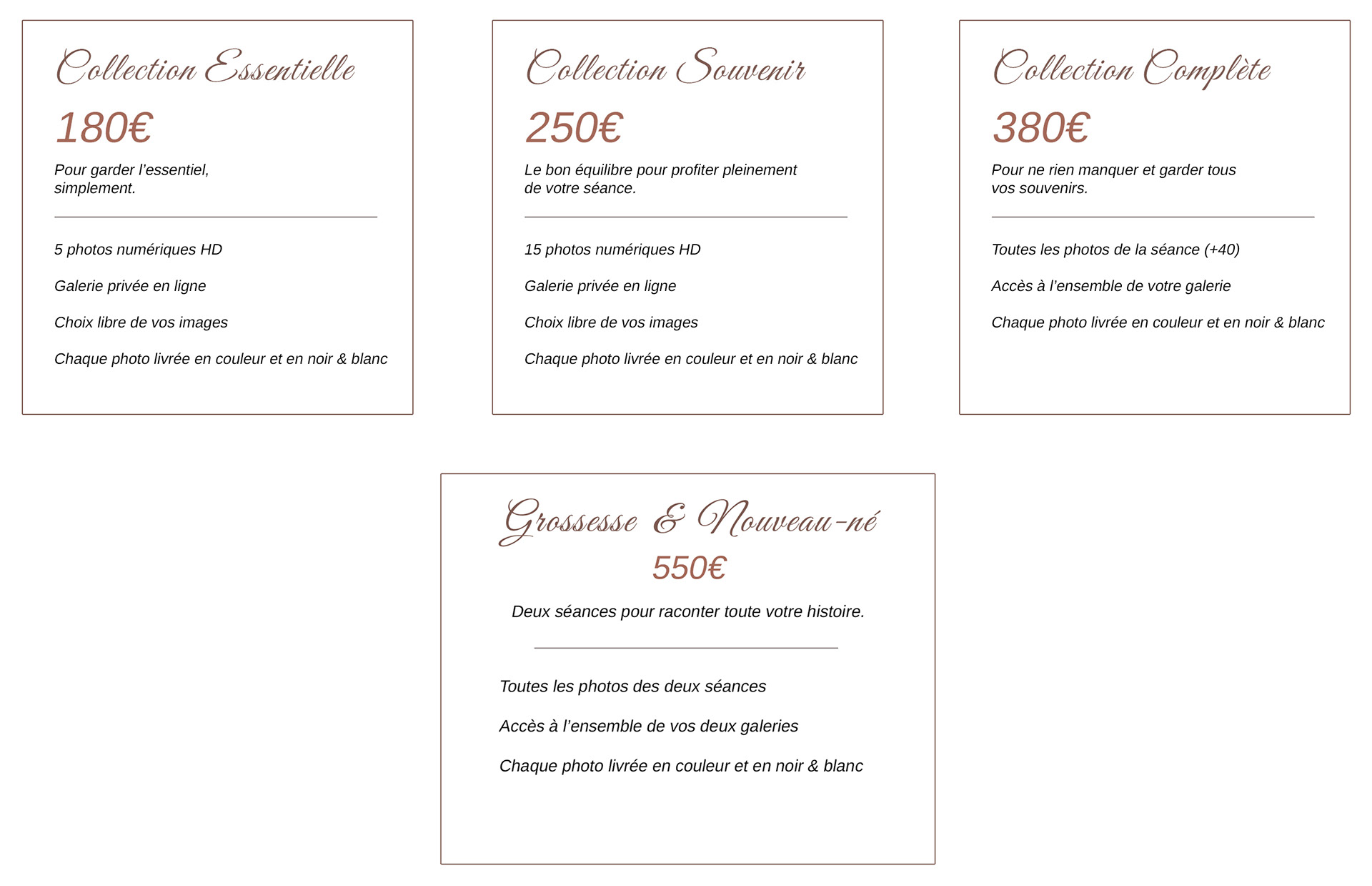 Tarifs séance photo à Mèze dans l’Hérault – formules Essentielle, Souvenir et Complète pour photos grossesse, bébé et famille