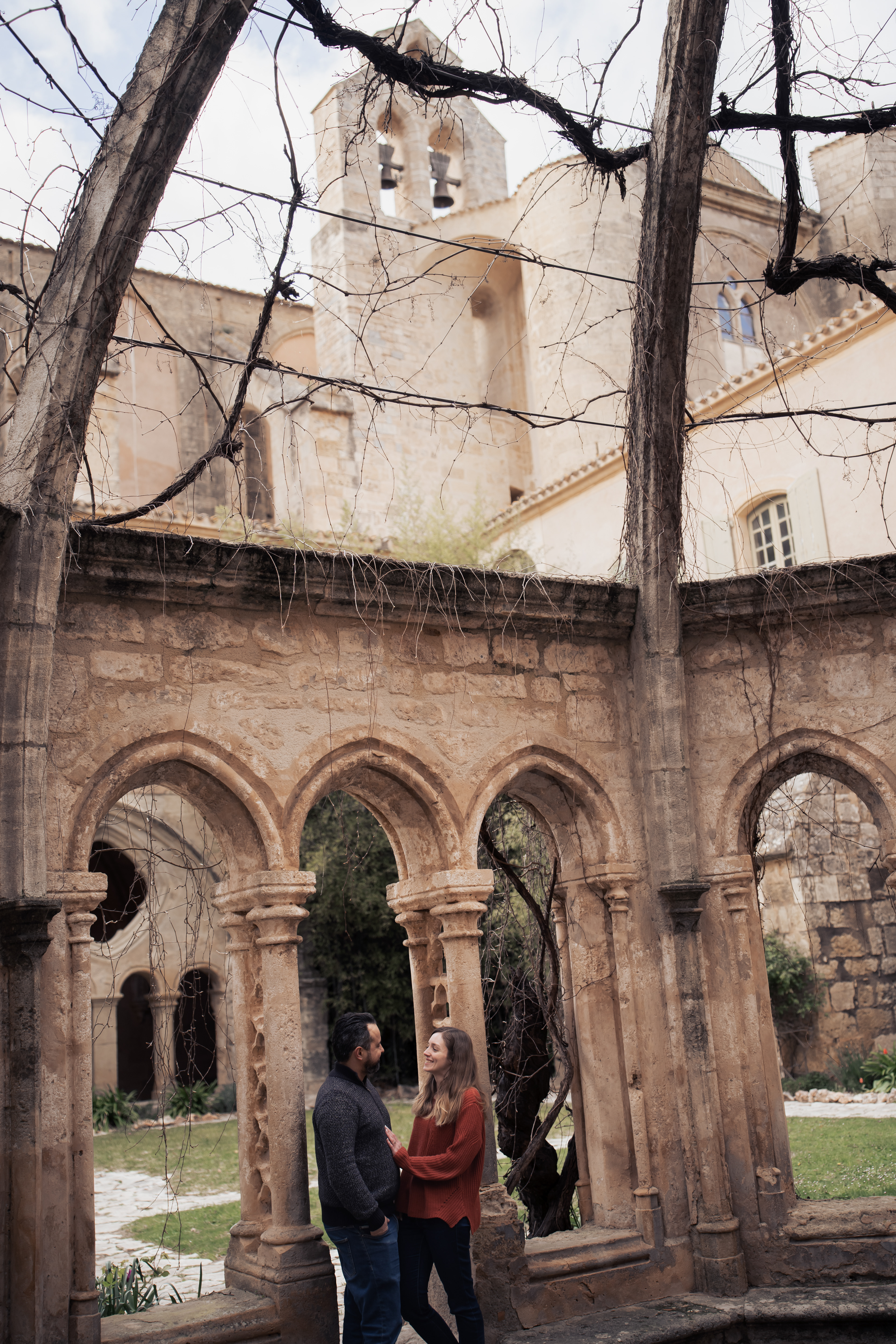 Engagement couple session at Abbaye de Valmagne in Villeveyrac, South of France