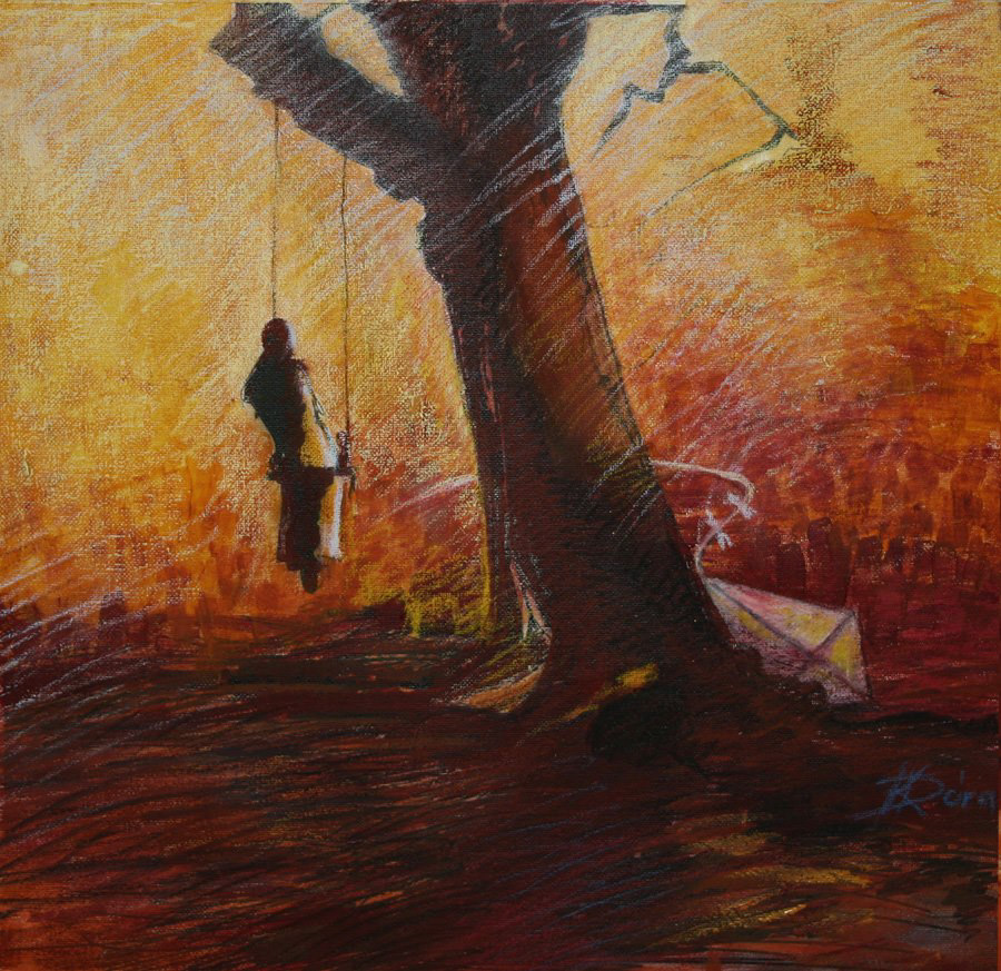 Újrakezdés / Starting over - 40x40 cm, canvas, acrylic and chalk