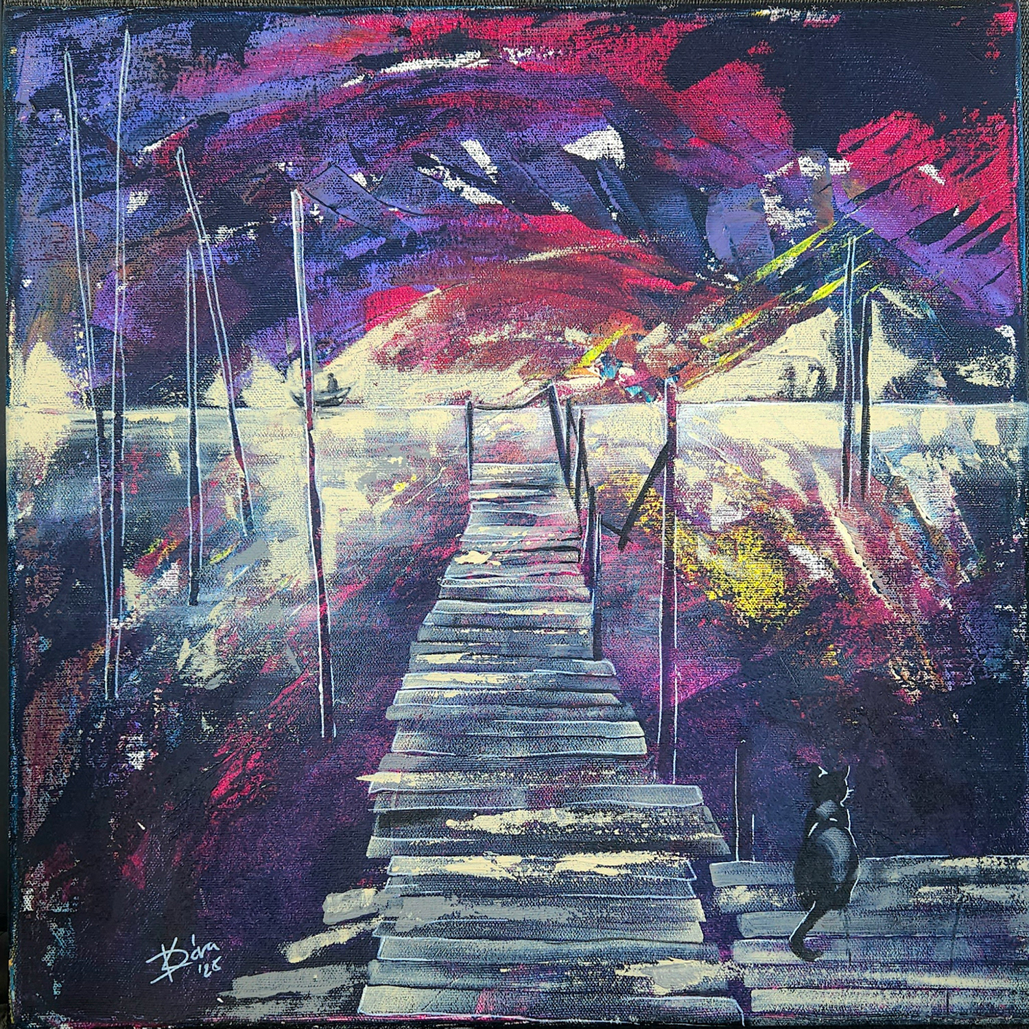 Csend a stégen / Silence on the Pier - 40x40 cm, acrylic, canvas