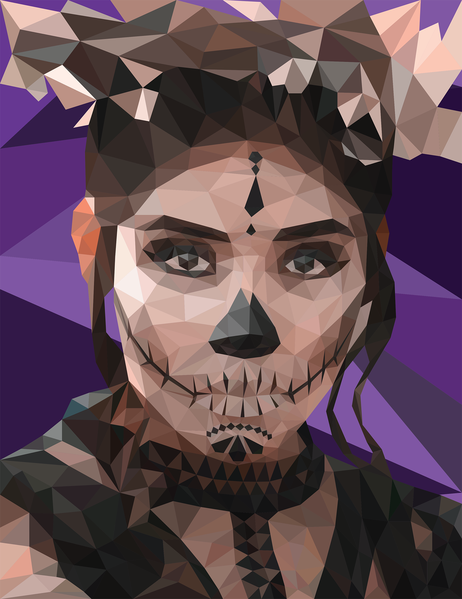 Low Poly Portrait of model in muerte makeup