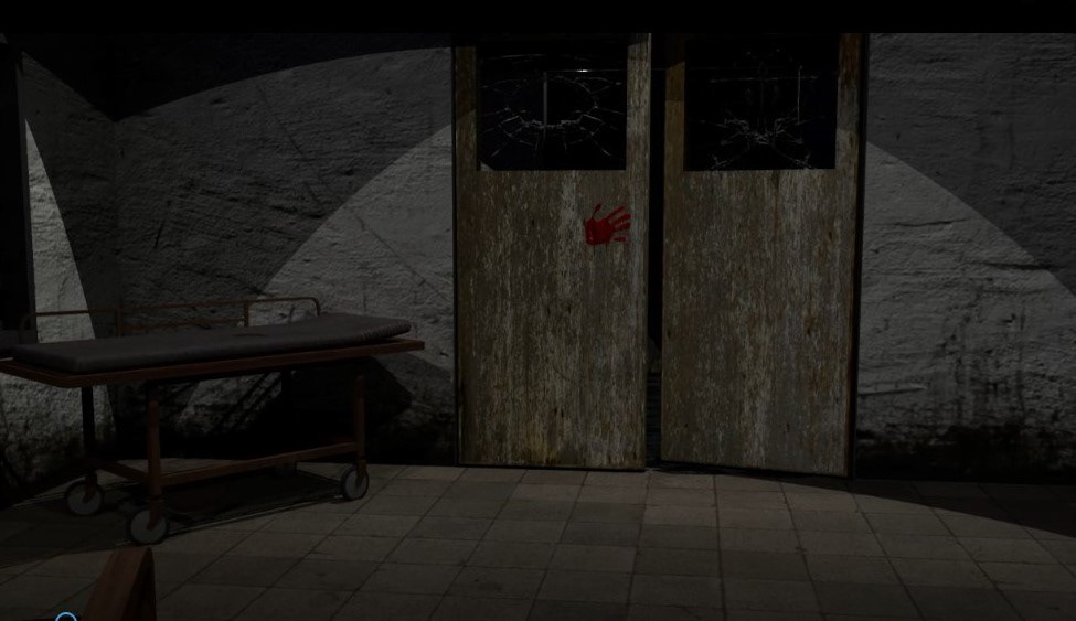Close render of hospital doors and gurney