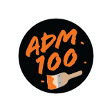 ADM 100 button design with a paint brush below.