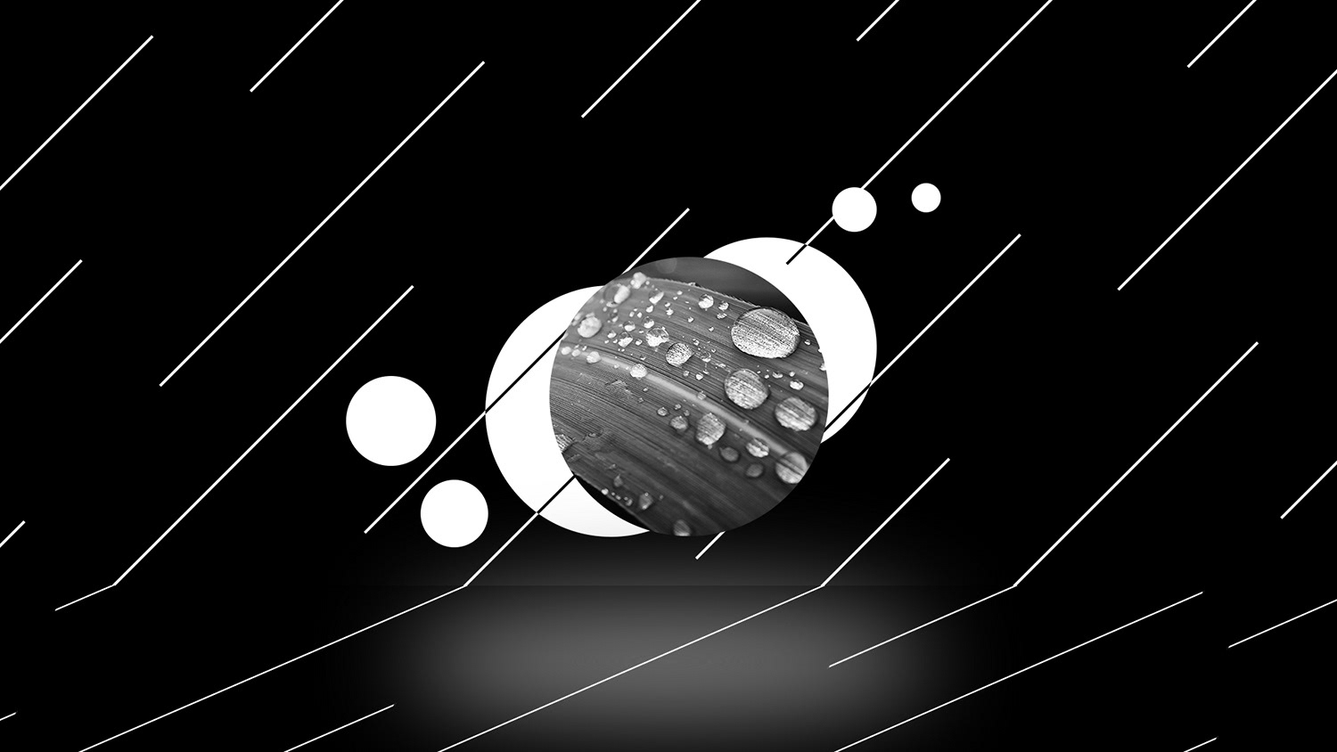 Wallpaper of diagonal lines and floating circles.