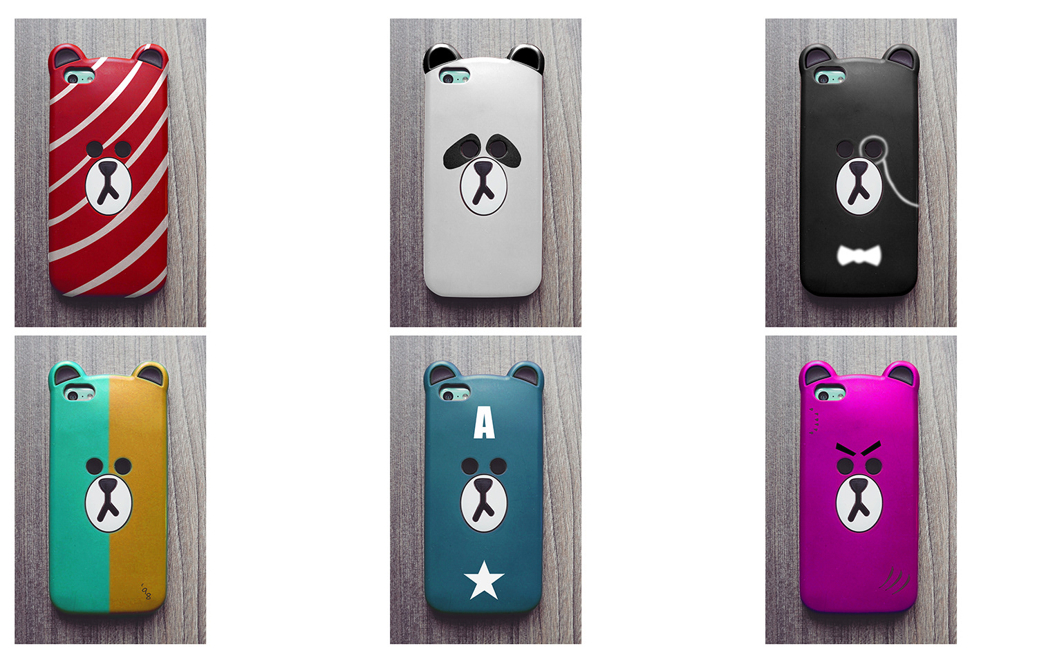 Customized bear face phone cases.