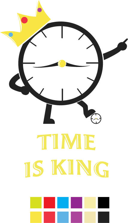 Shirt design of a clock with a crown leaning on a smaller clock