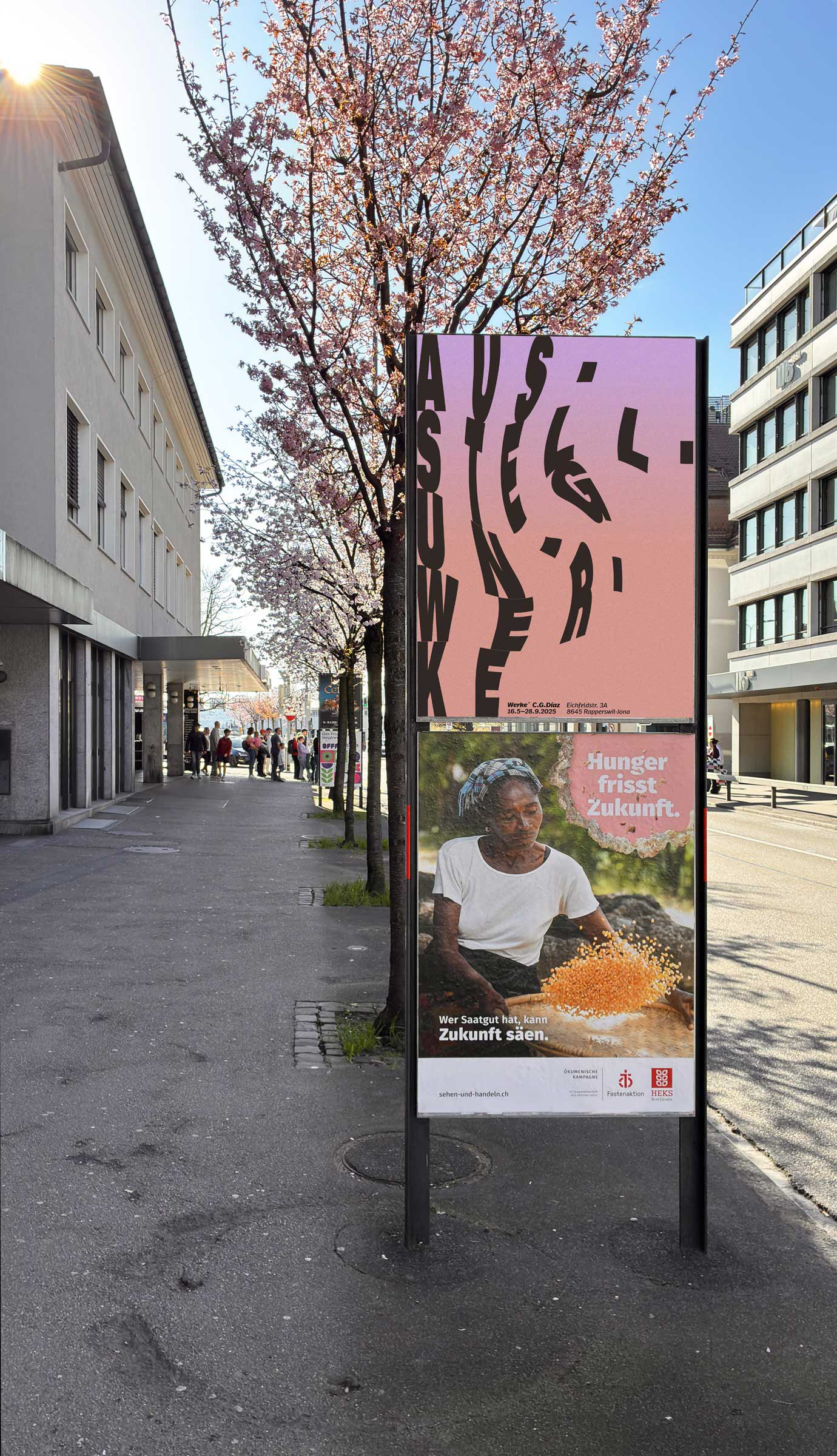 Modernes Poster Design für eine Kunstausstellung im urbanen Raum. Visuelle Kommunikation und Plakatgestaltung für C.G. Díaz von AGS | Art Graphic—Studio.