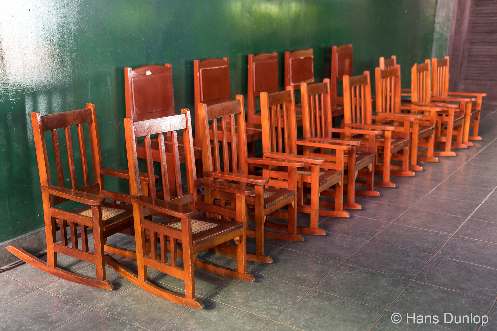 Rocking chairs waiting for the students at the Aquario de Santiago