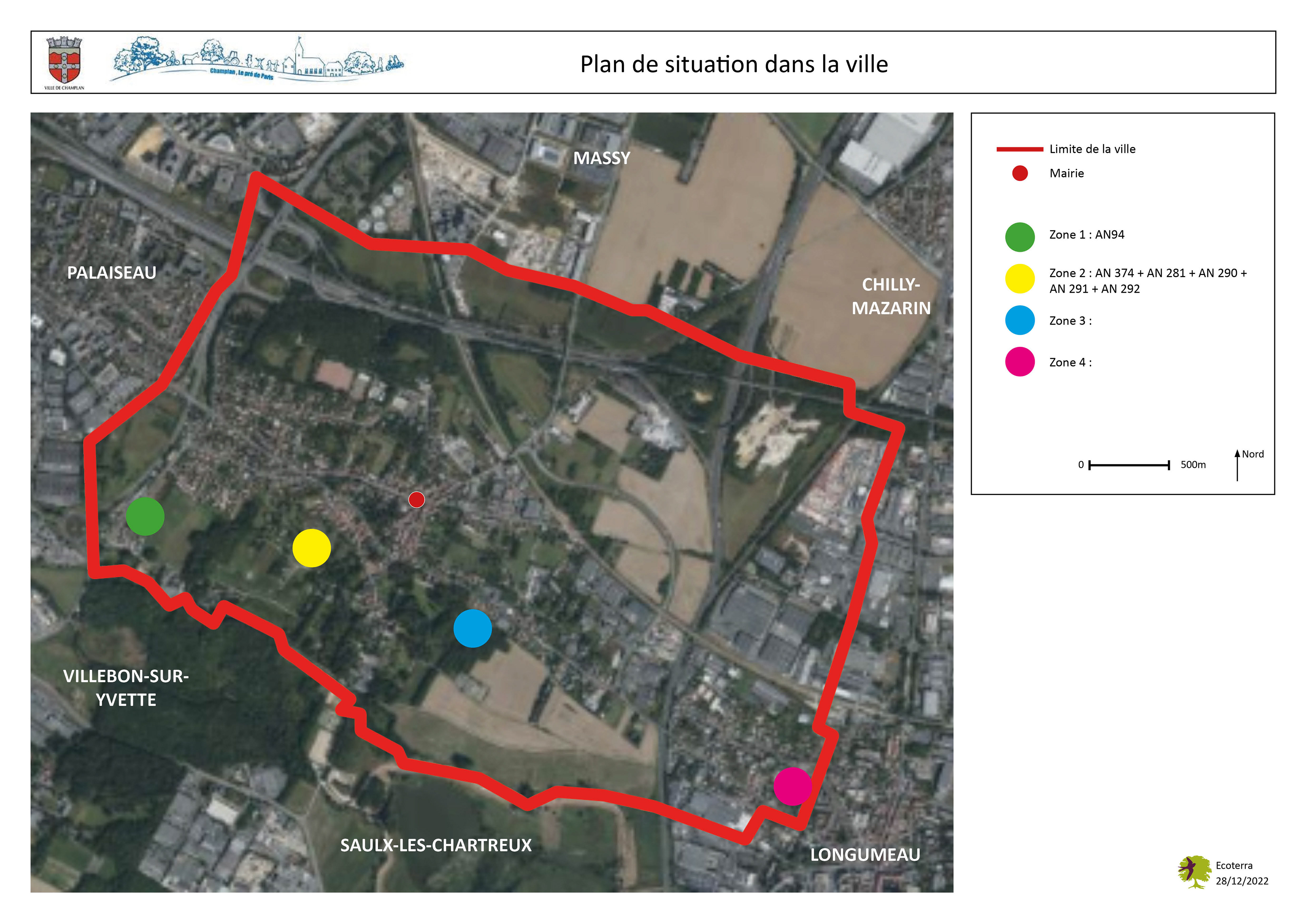 plan de localisation des différents projet avec code couleur