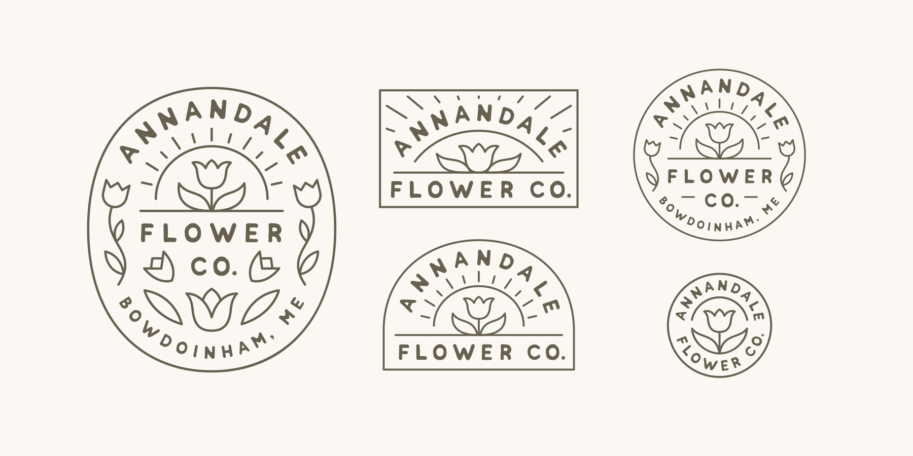 Logo batch for Annandale Flower Co. with 5 black and white logos by Scott Whitehouse.