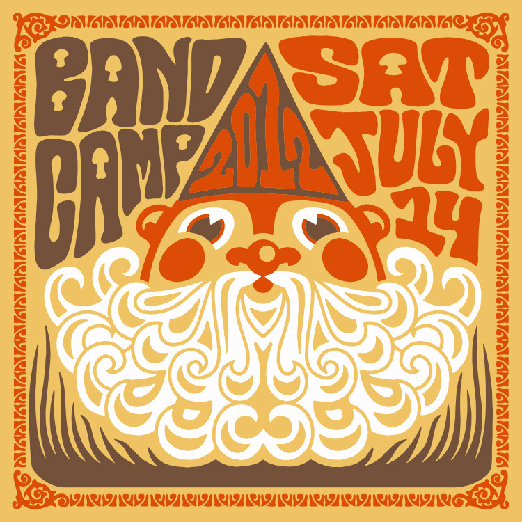 Band Camp Music Festival poster graphic of a 60s psychadelic gnome.