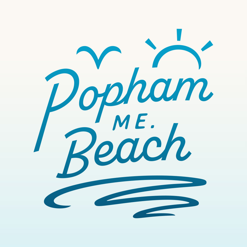 Logo type design for Popham Beach, Maine, done in a playful vintage style script by Scott Whitehouse.