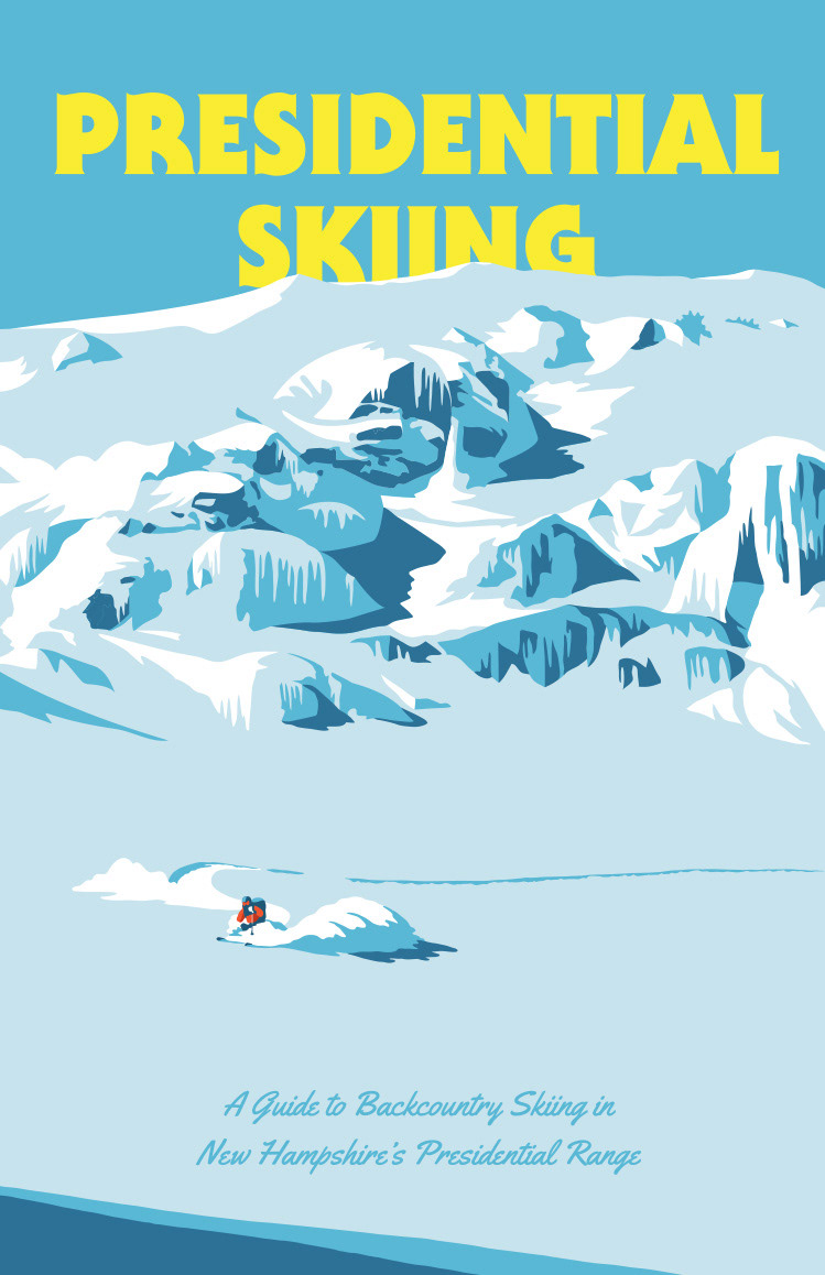 Presidential Skiing vintage poster illustration backcountry skiing New Hampshire Presidential Range