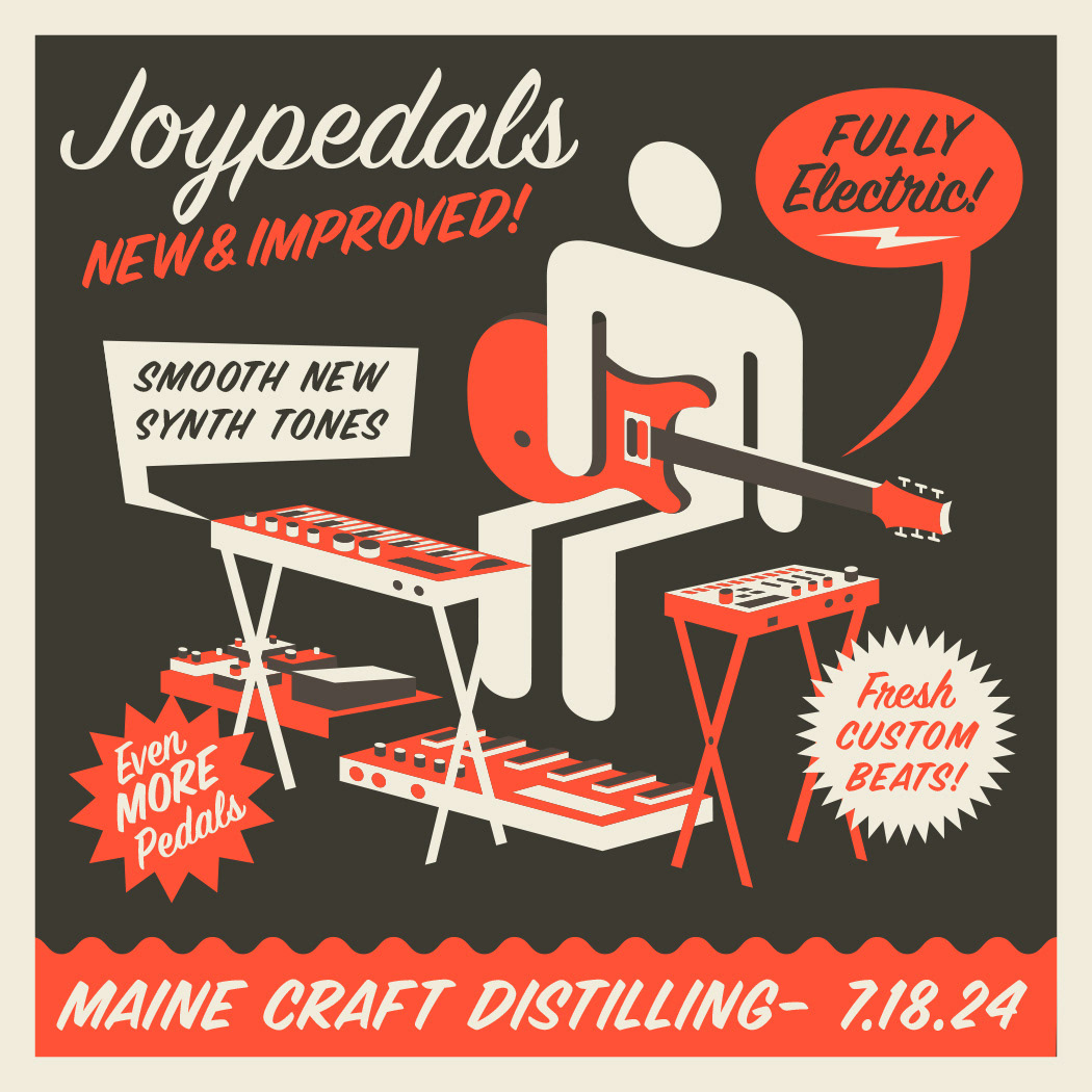 50s and 60s style vintage retro ad illustration for Joypedals music, illustrated by Scott Whitehouse.