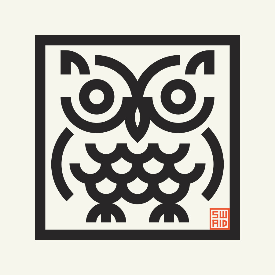 Minimal simple geometric cute owl design drawn with simple shapes by Scott Whitehouse.
