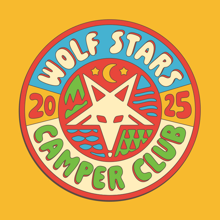Wolf Stars Camper Club logo seal badge design.