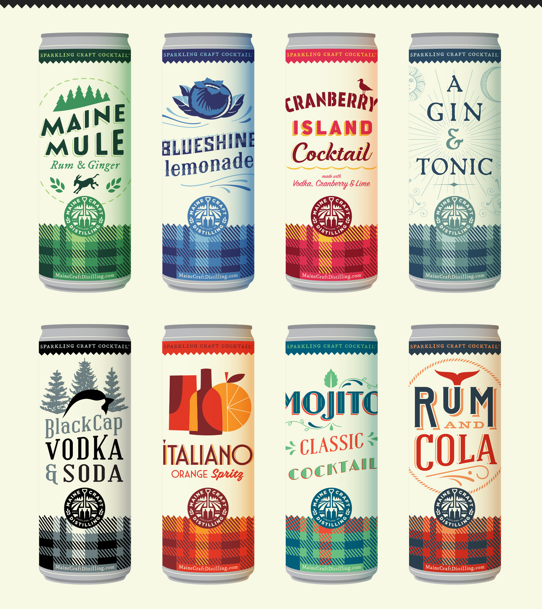 Illustration of Maine Craft Distilling's Canned Craft Cocktail line.