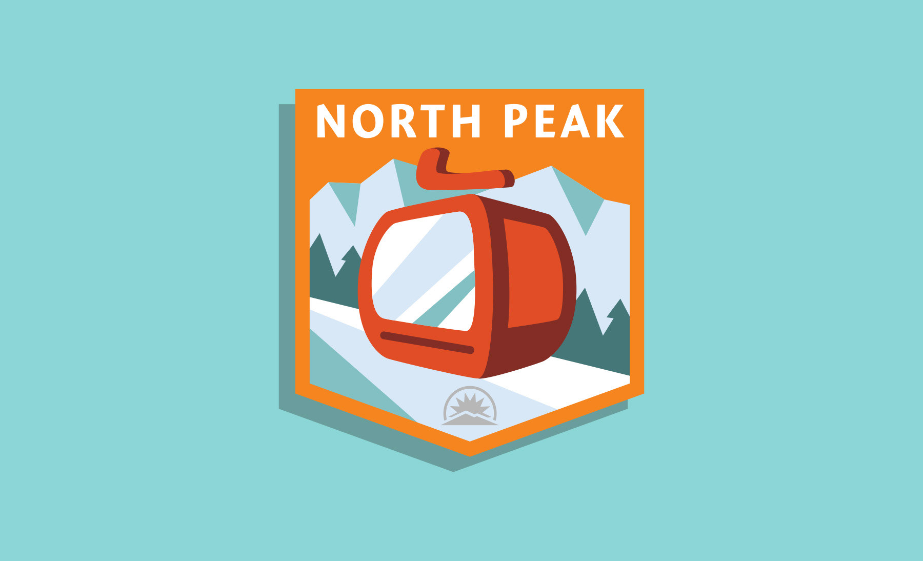 Sunday River North Peak ski resort mountain trail badge logo design featuring a gondola ski lift by Scott Whitehouse.