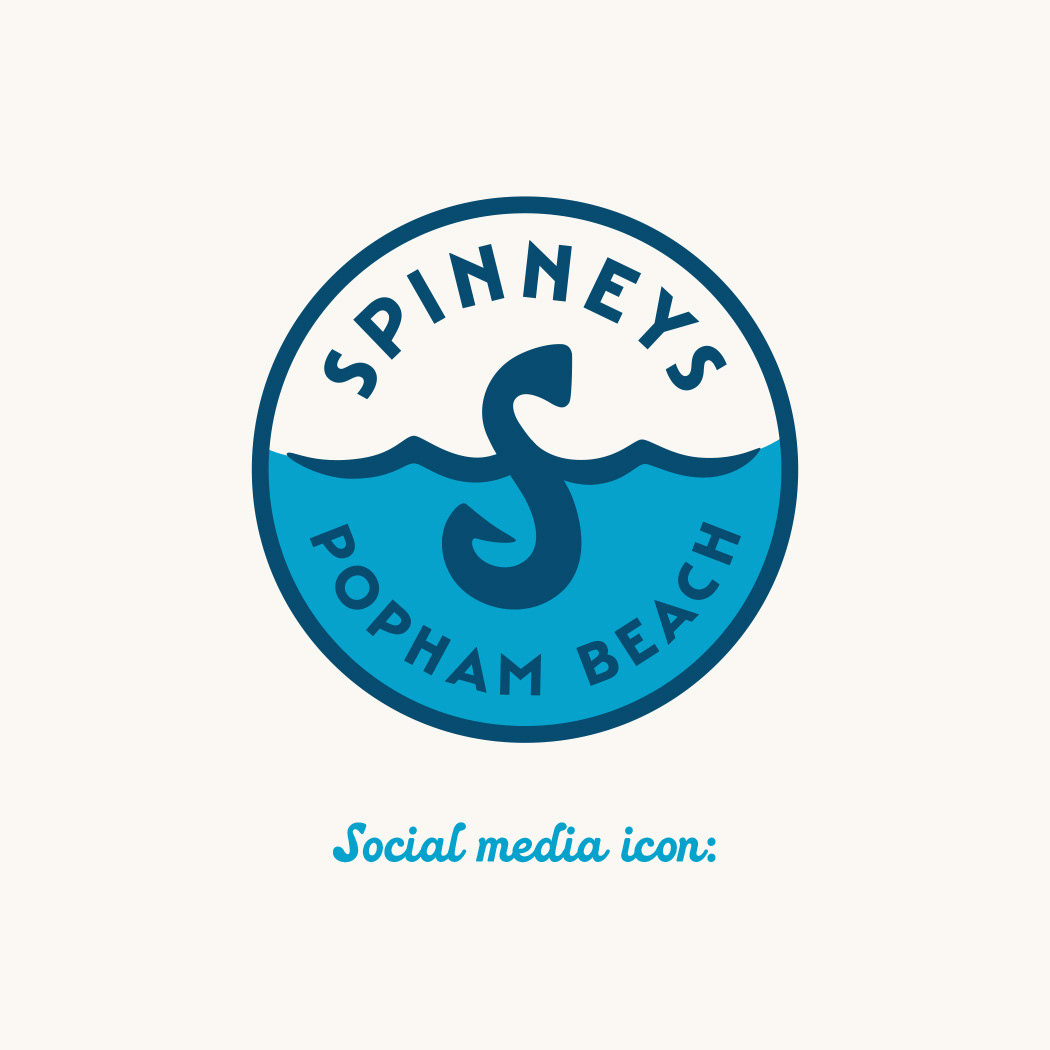Spinneys Popham Beach S icon badge design featuring an S as a hook in the water by Scott Whitehouse.
