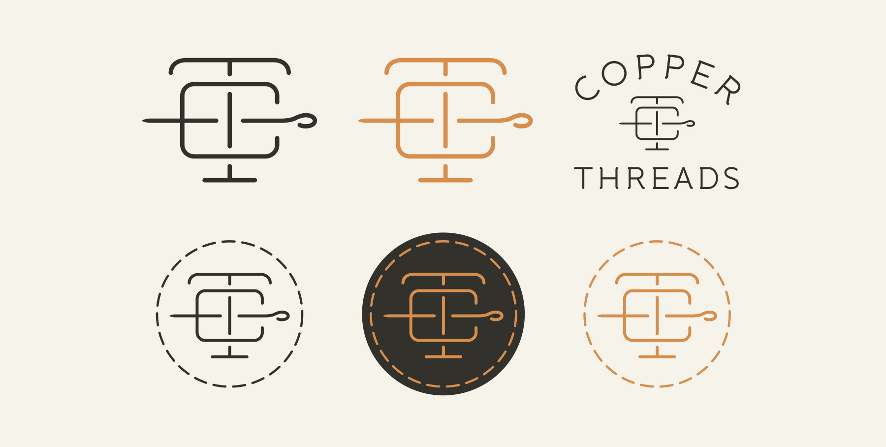 Copper Threads CT / TC monogram symbol design of a needle and spool of thread by Scott Whitehouse.