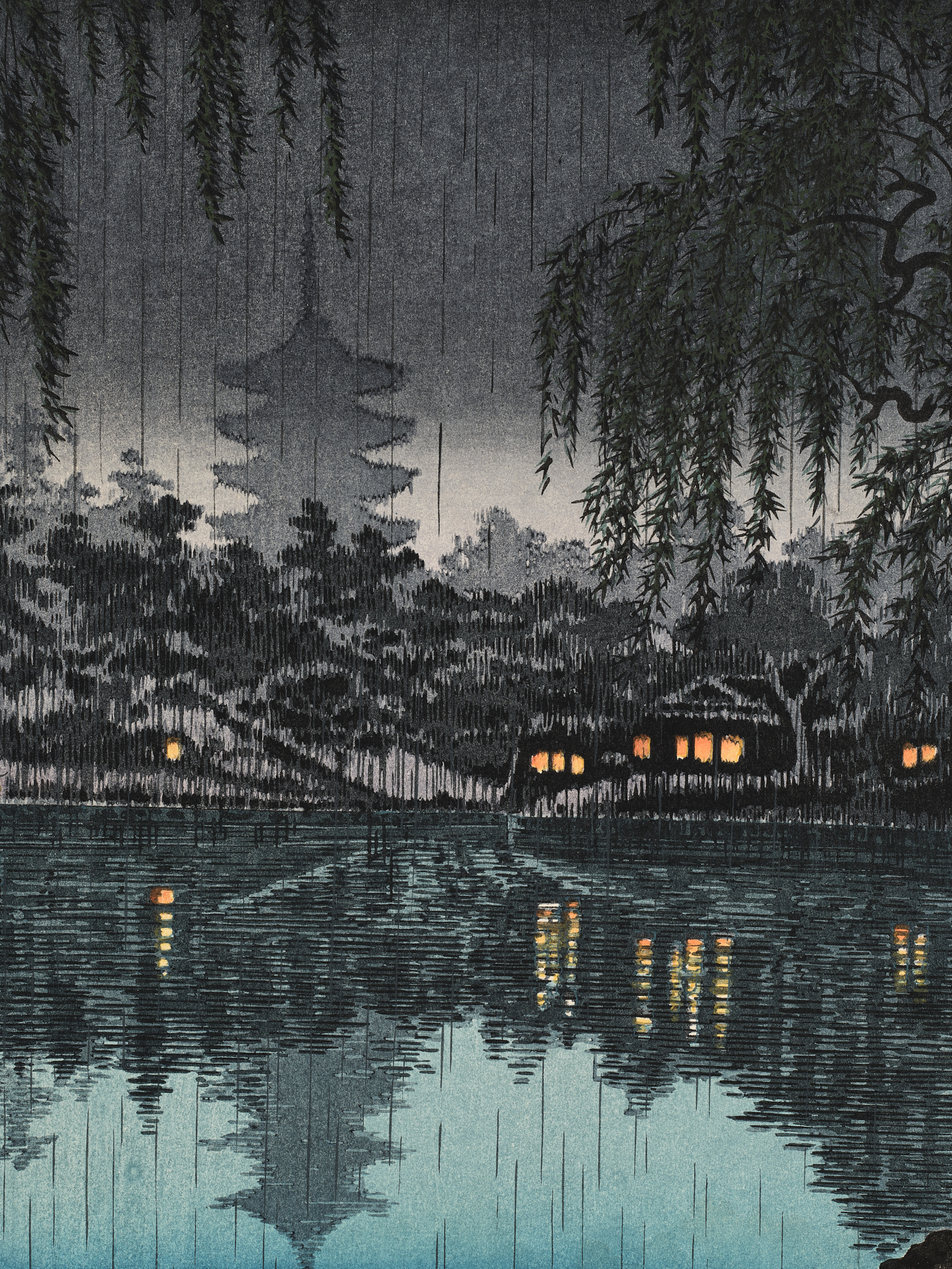 The pond of Sarusawa, Nara on a rainy evening - 1941
