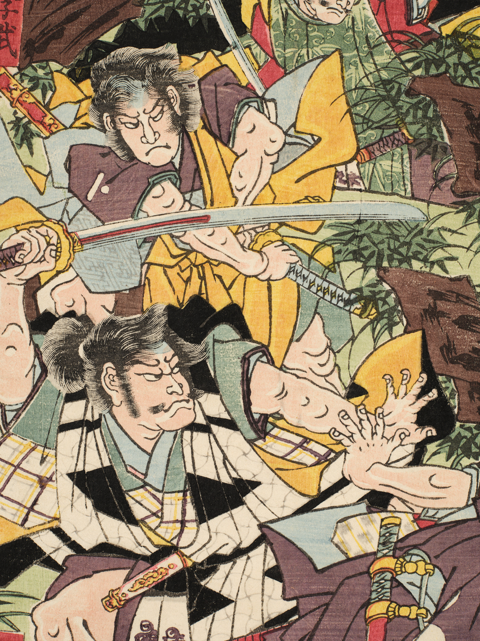 Ichieisai Yoshitsuya (1922 - 1866) - Triptych of Yorimitsu tries to capture Hakamadare by destroying his magic - 1858